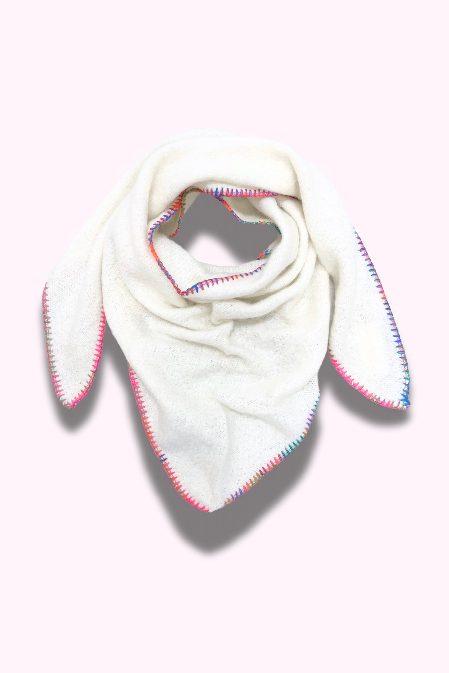 Dreiecksschal mit bunten Nähten, creme