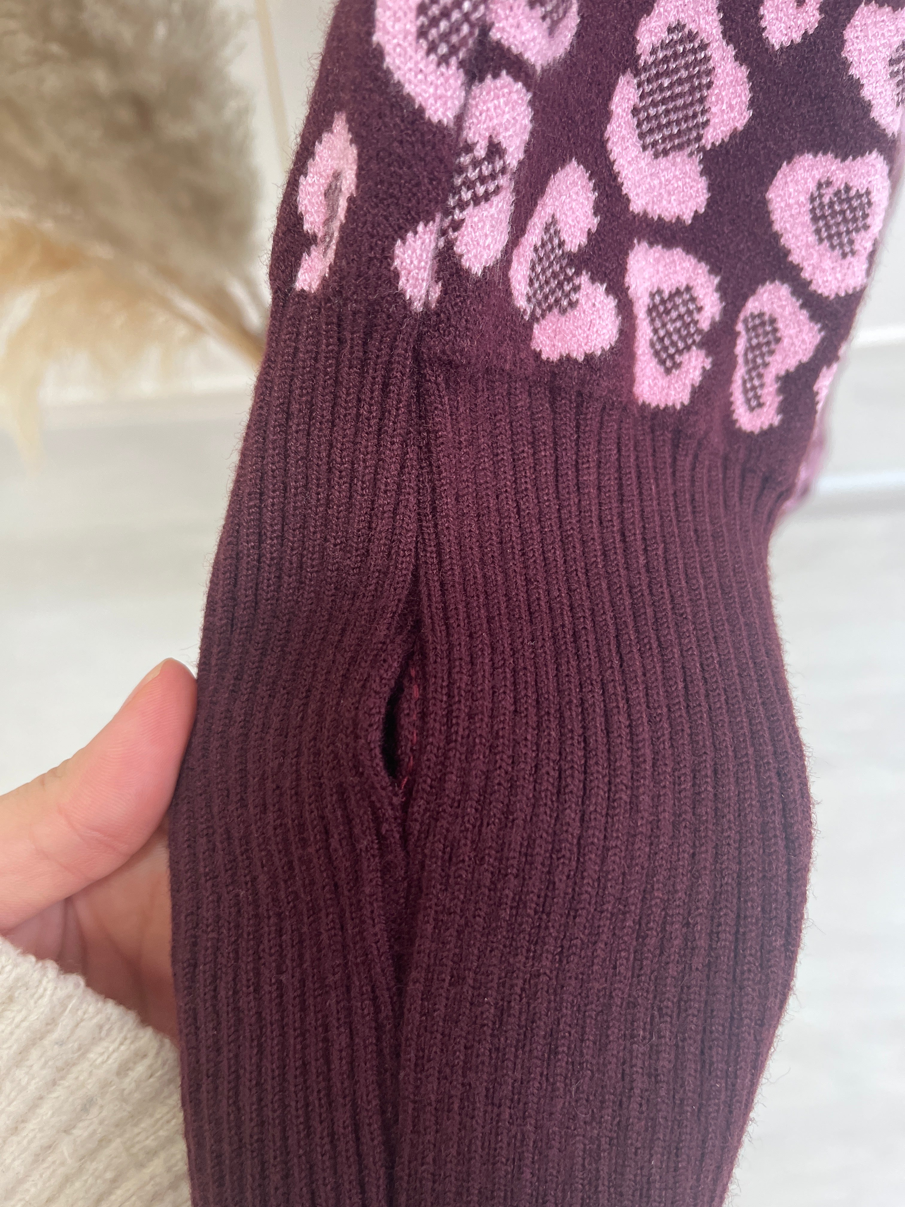 Zweite Wahl - Weiter Feinstrickpulli "Leo", bordeaux/rosa - kein Umtausch