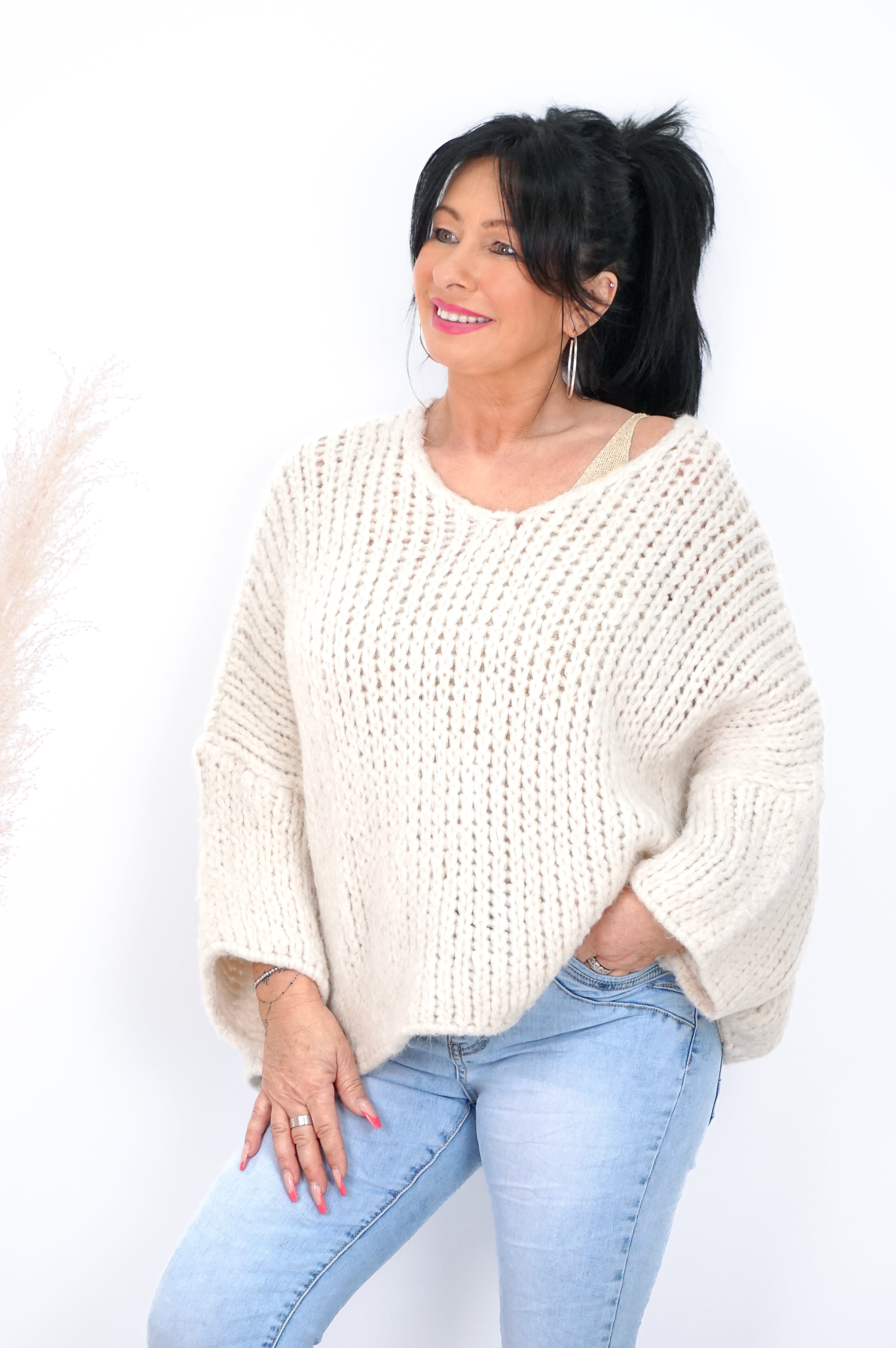 Grober Basic Strickpulli, beige