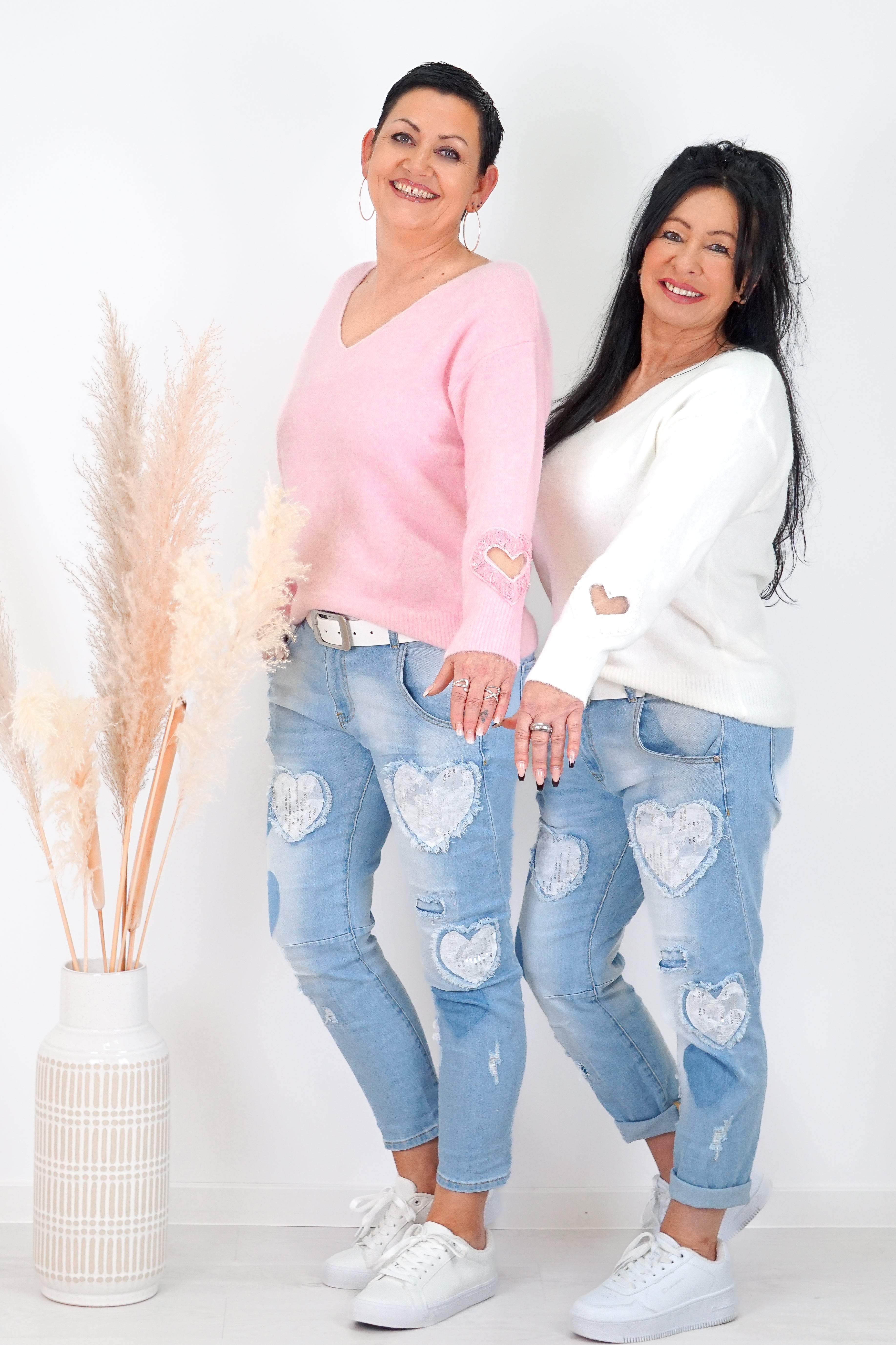 Feinstrickpulli „Hearts“, rosa