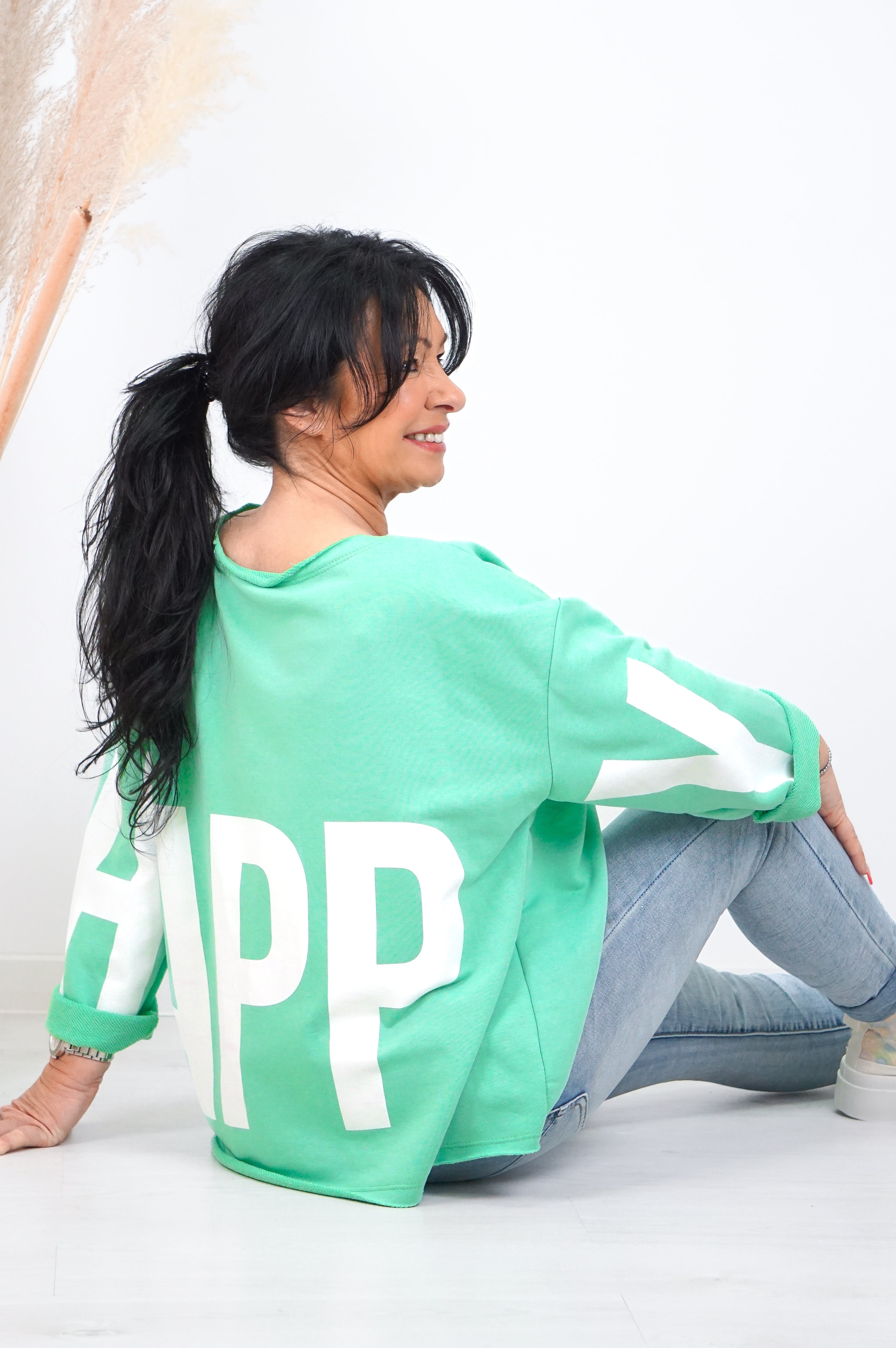 Sweatshirt "happy“, smaragdgrün