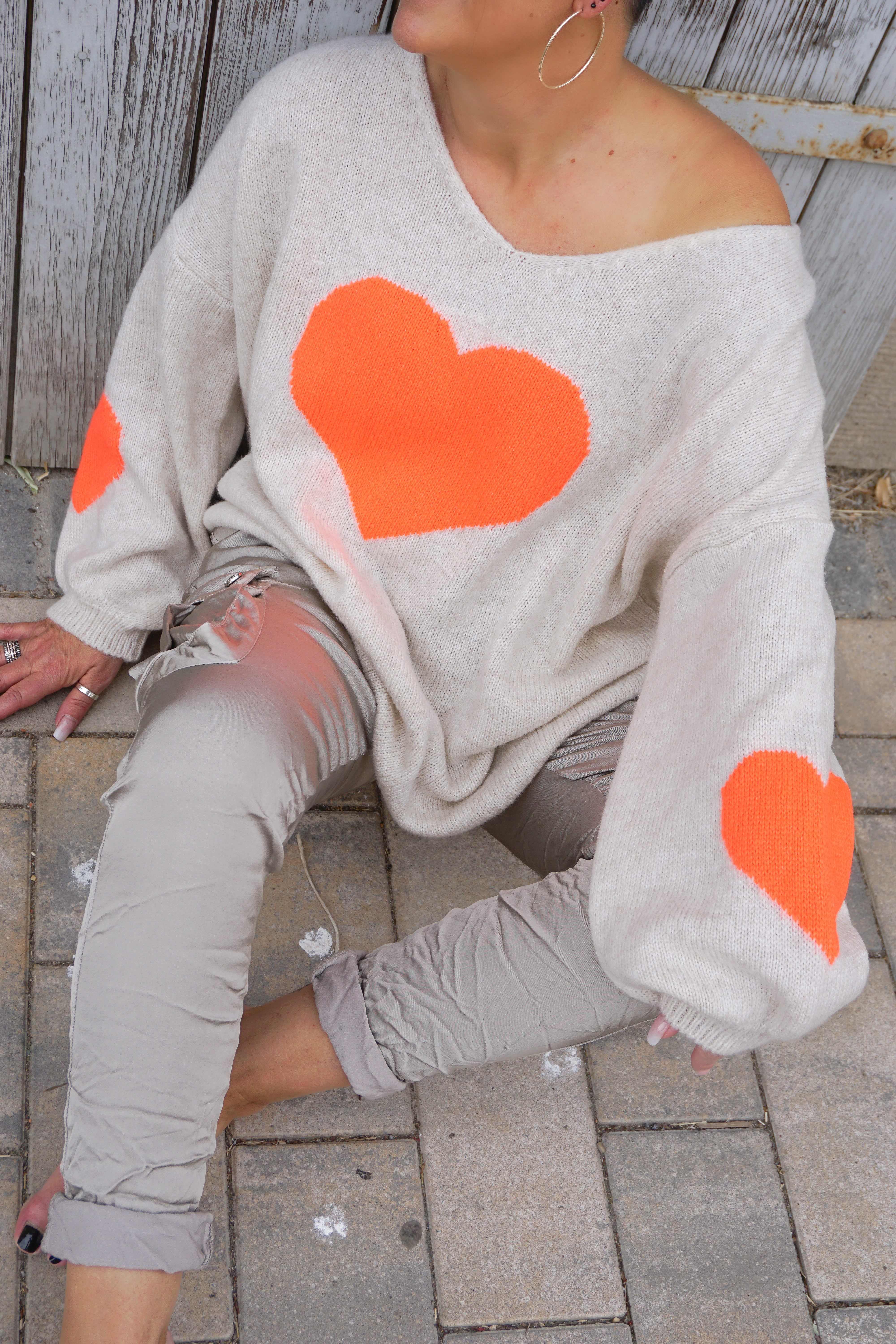 Strickpulli "lovely", hellbeige/orange