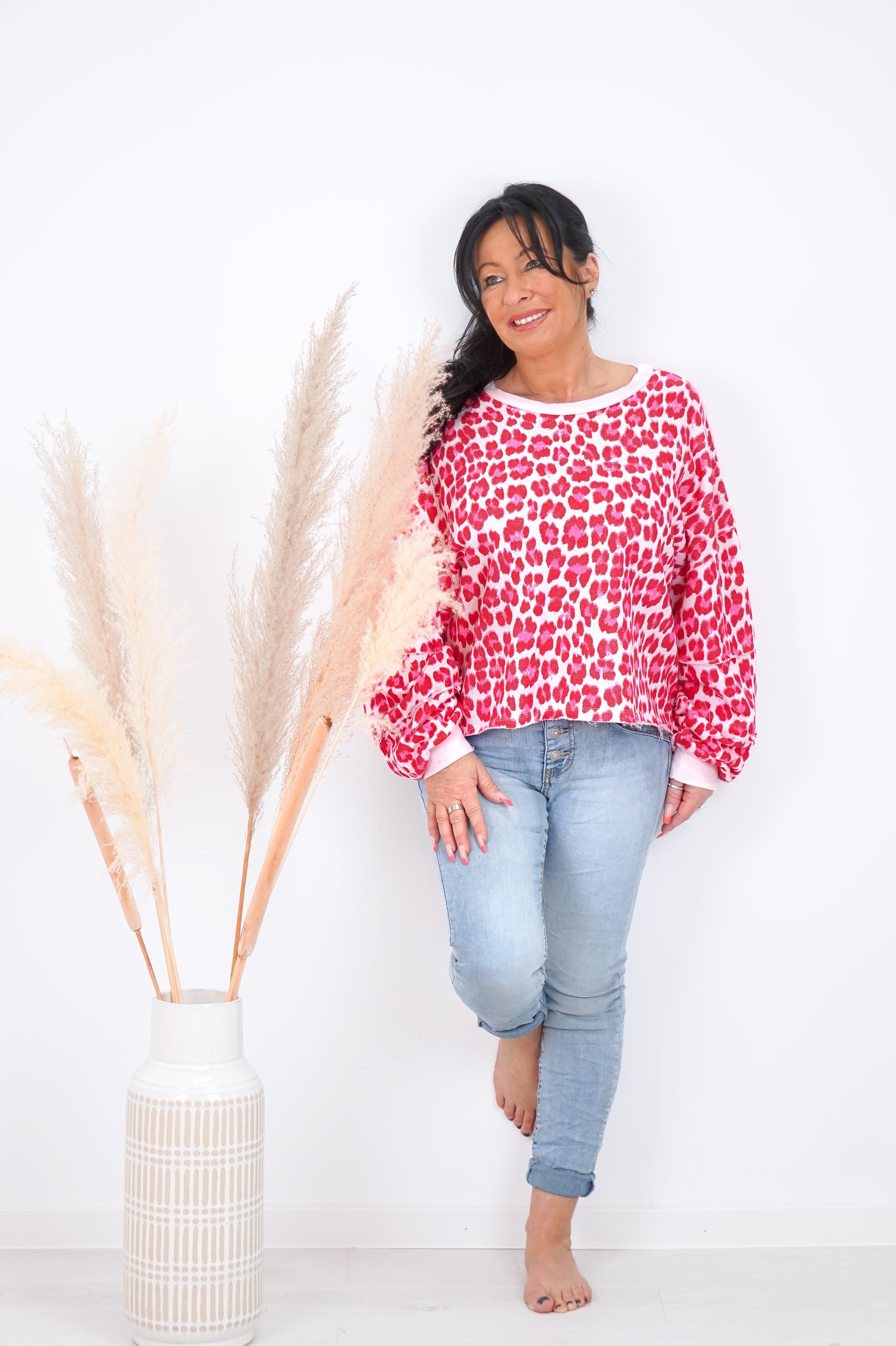 Sweatshirt mit Leo Print, rot/neonpibk
