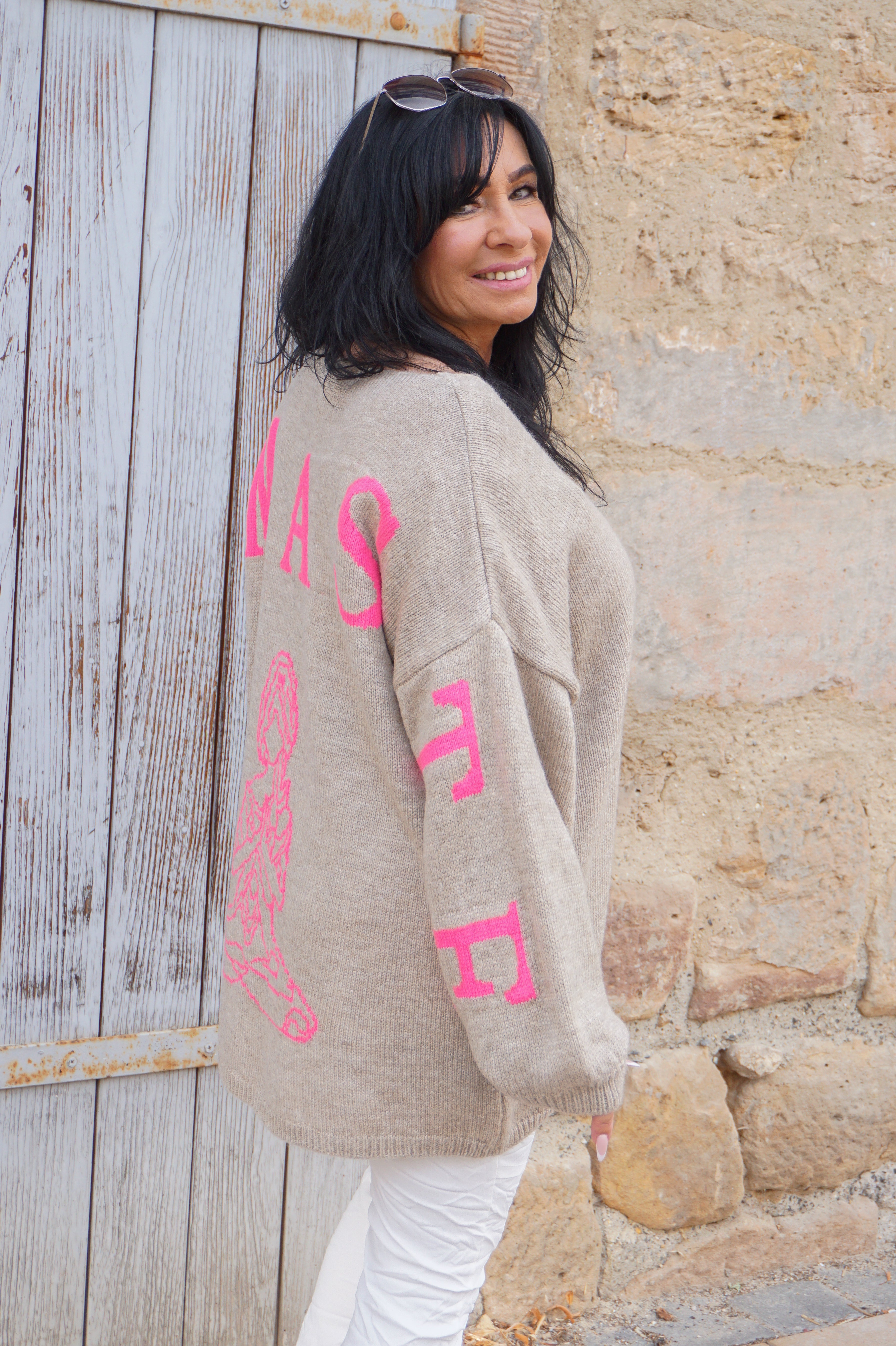 Strickpulli "Namaste", beige/pink