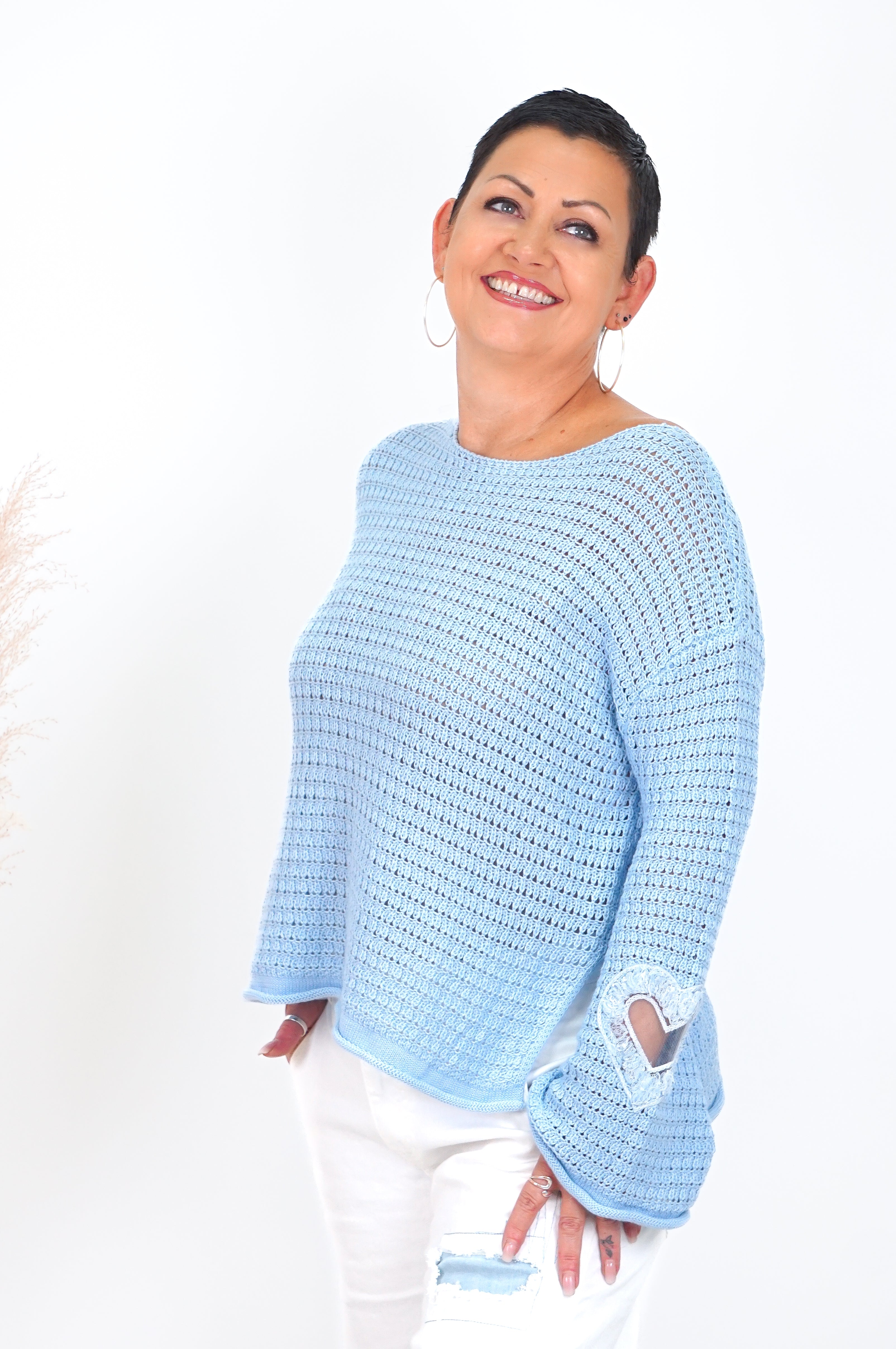 Häkelshirt "lovely", hellblau