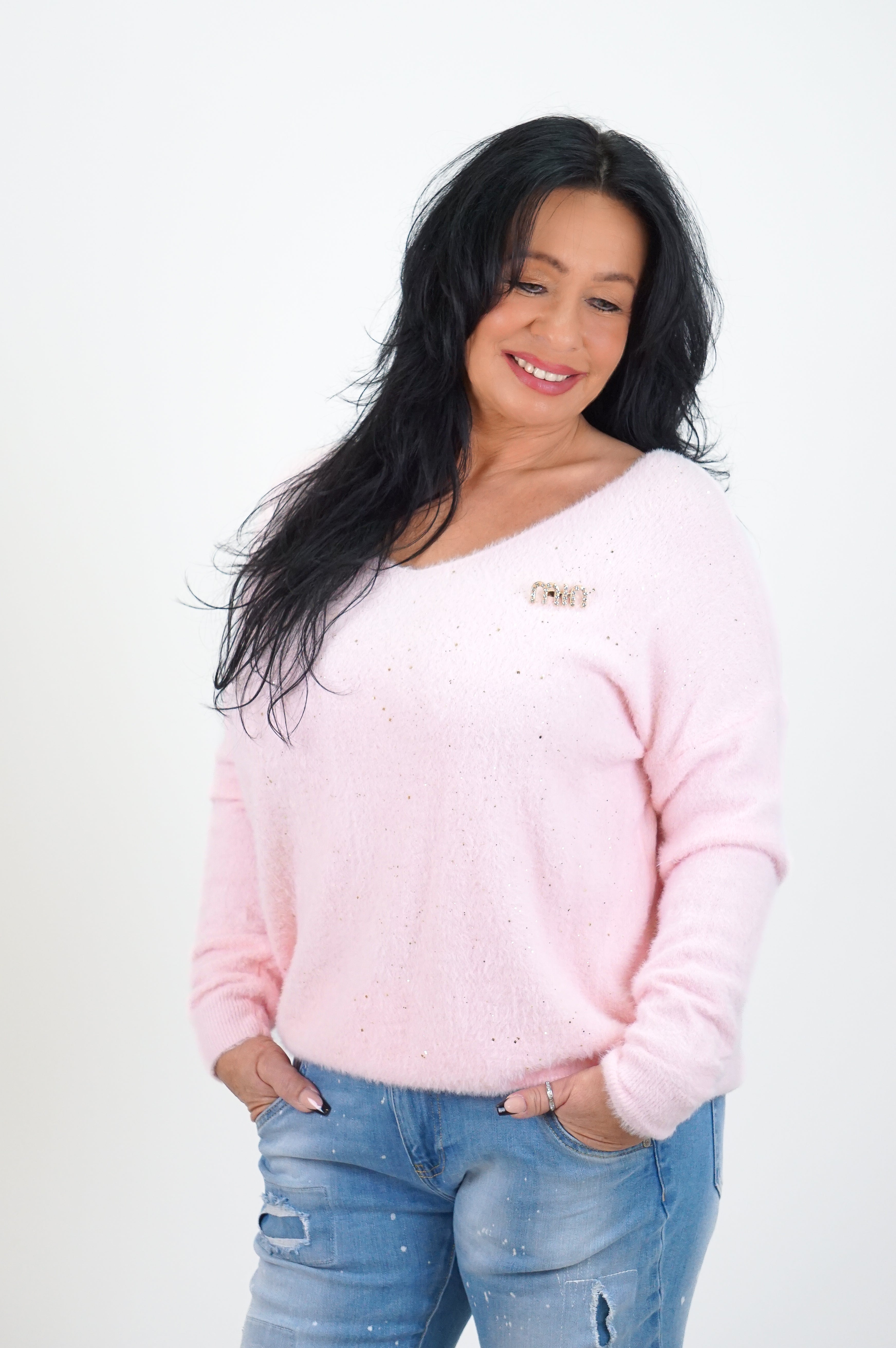 Flauschiger Feinstrickpulli „sparkle“, rosa