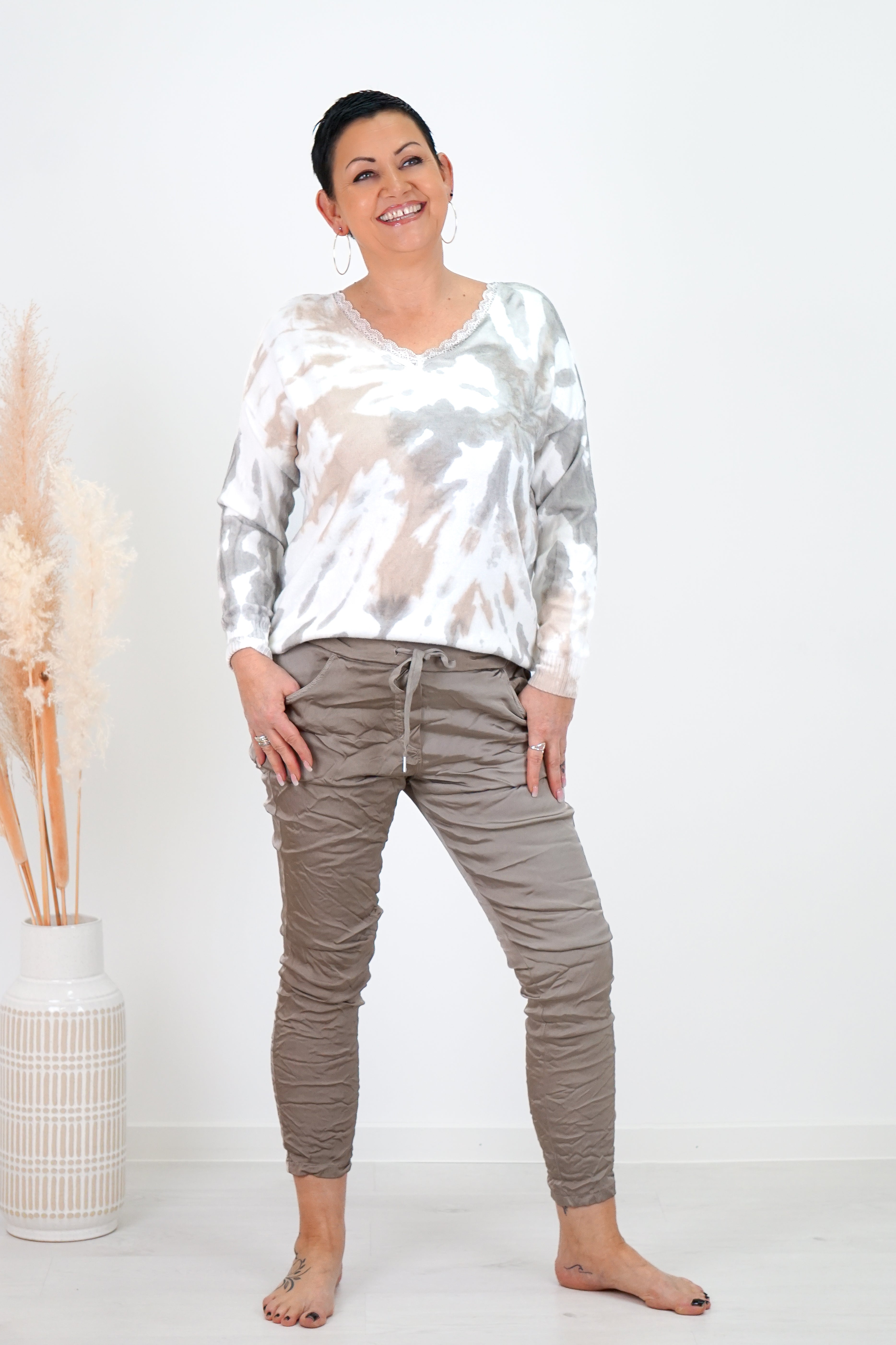 Zweite Wahl - Feinstrickpulli „Splash“, beige/taupe - Kein Umtausch