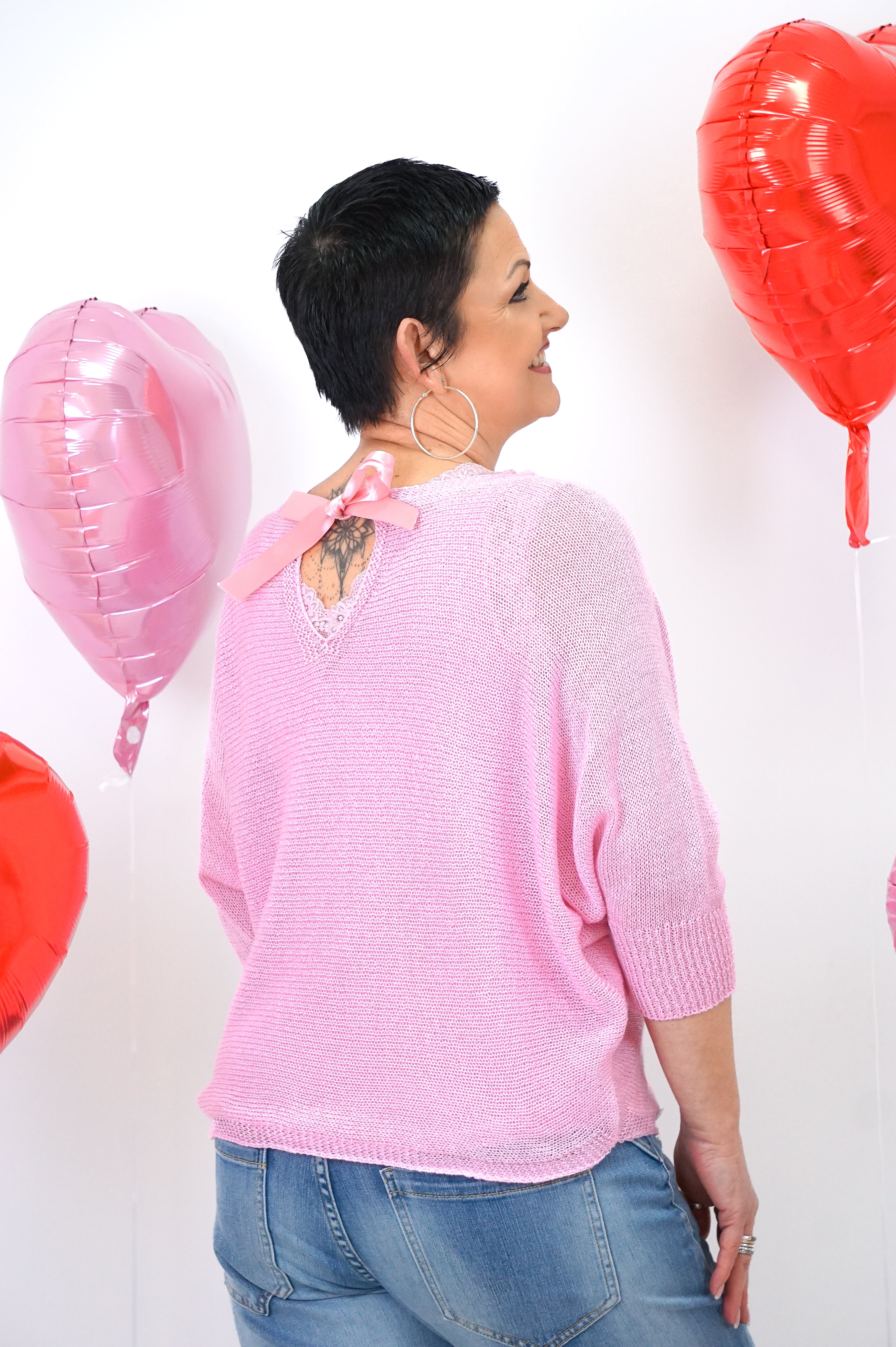 Häkelshirt mit Schleife, Candy pink