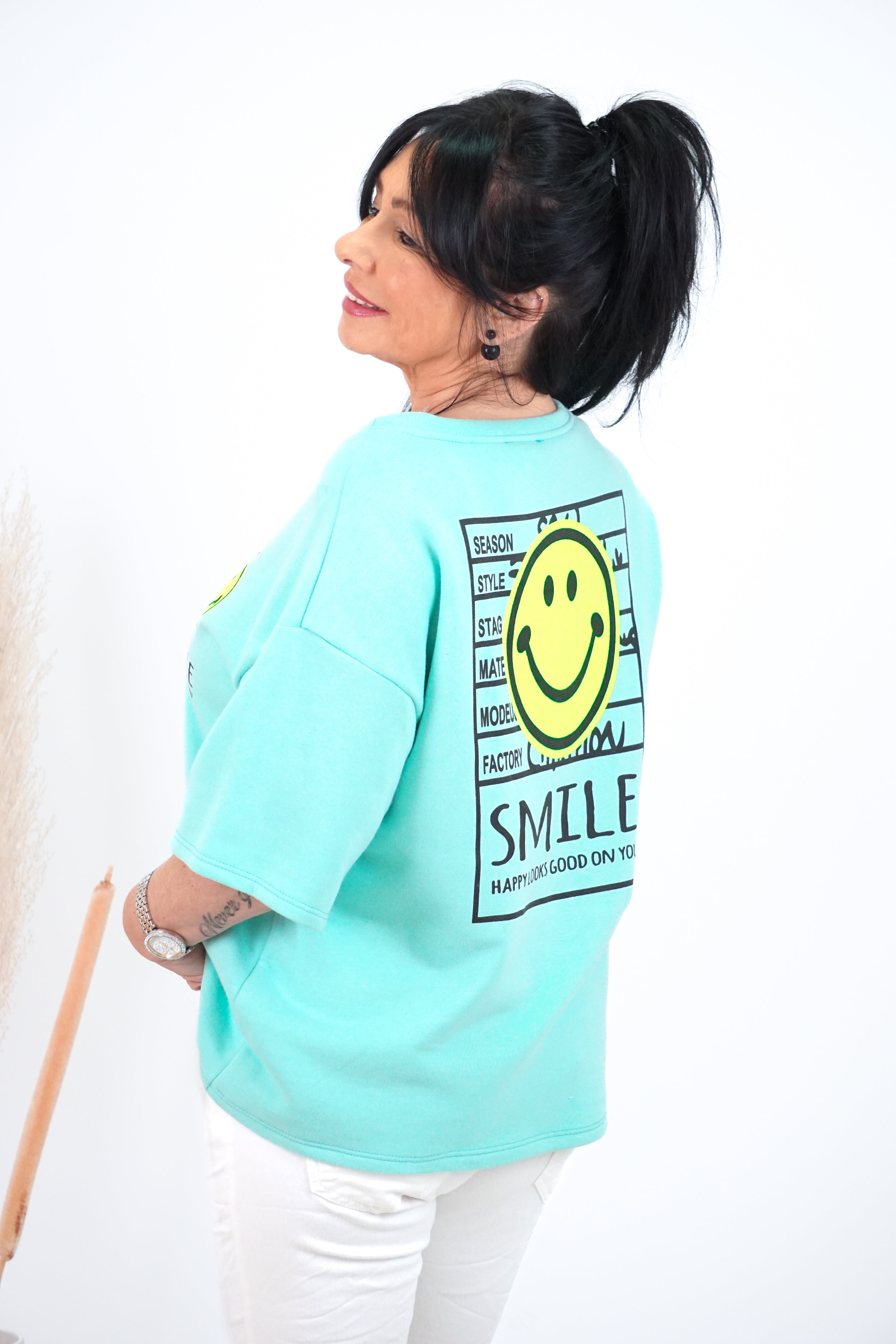 Kurzarm Sweatshirt "smile season“, mint
