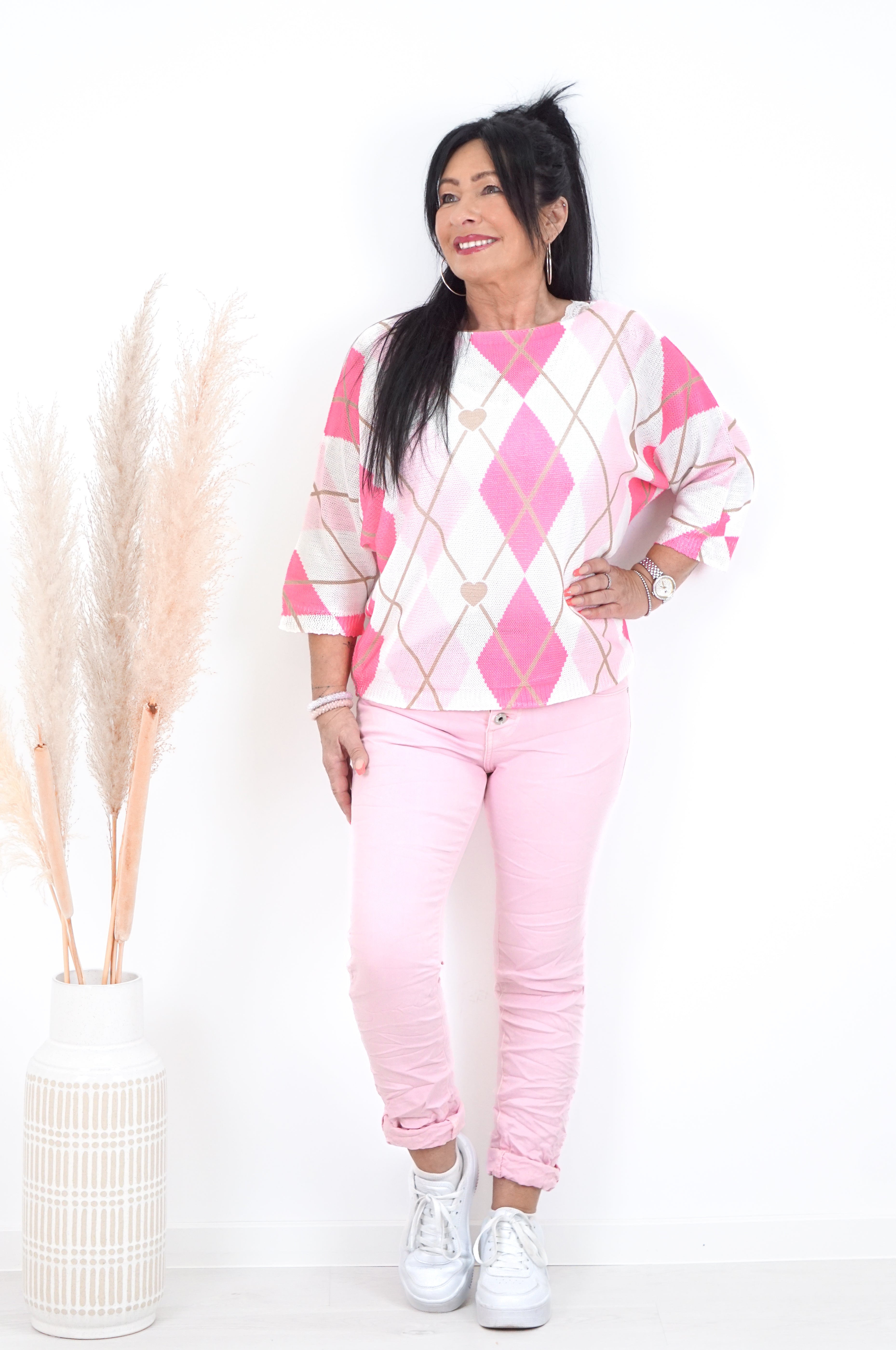 Kurzarm Häkelshirt „Argyle-Love"