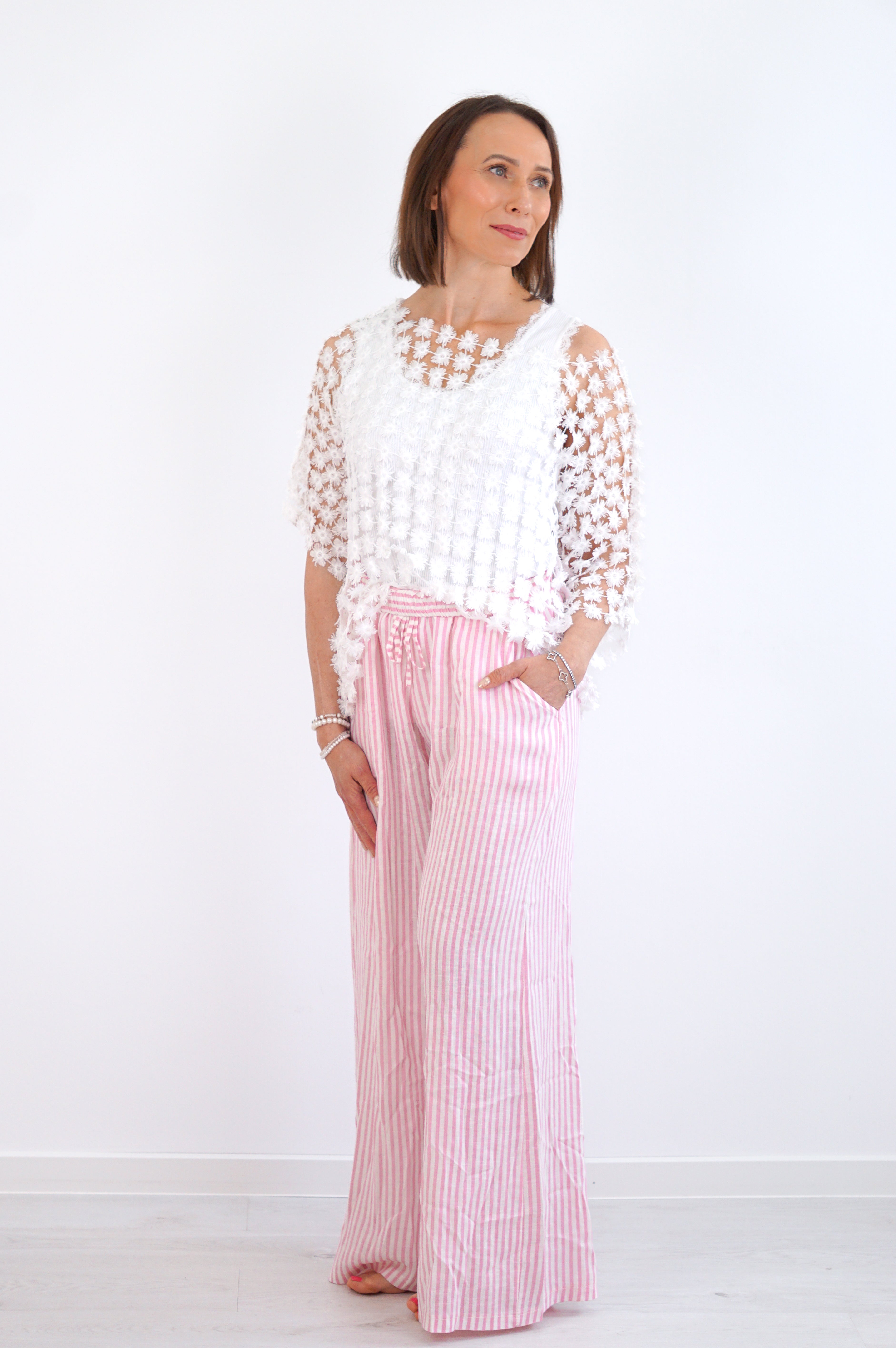 Leichtes Häkelshirt "flower", off white