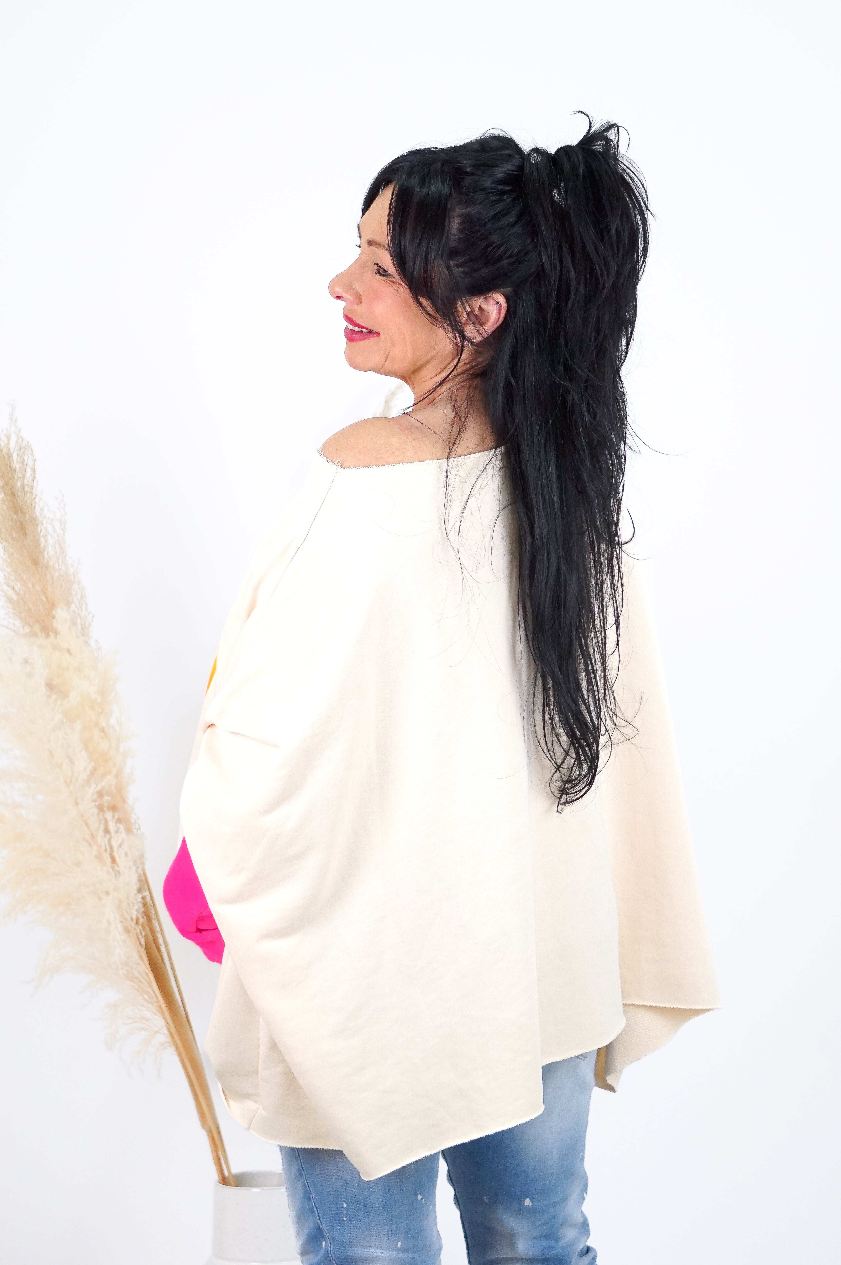 Zweite Wahl - Oversize Sweatshirt „Feeling Good“, beige - kein Umtausch