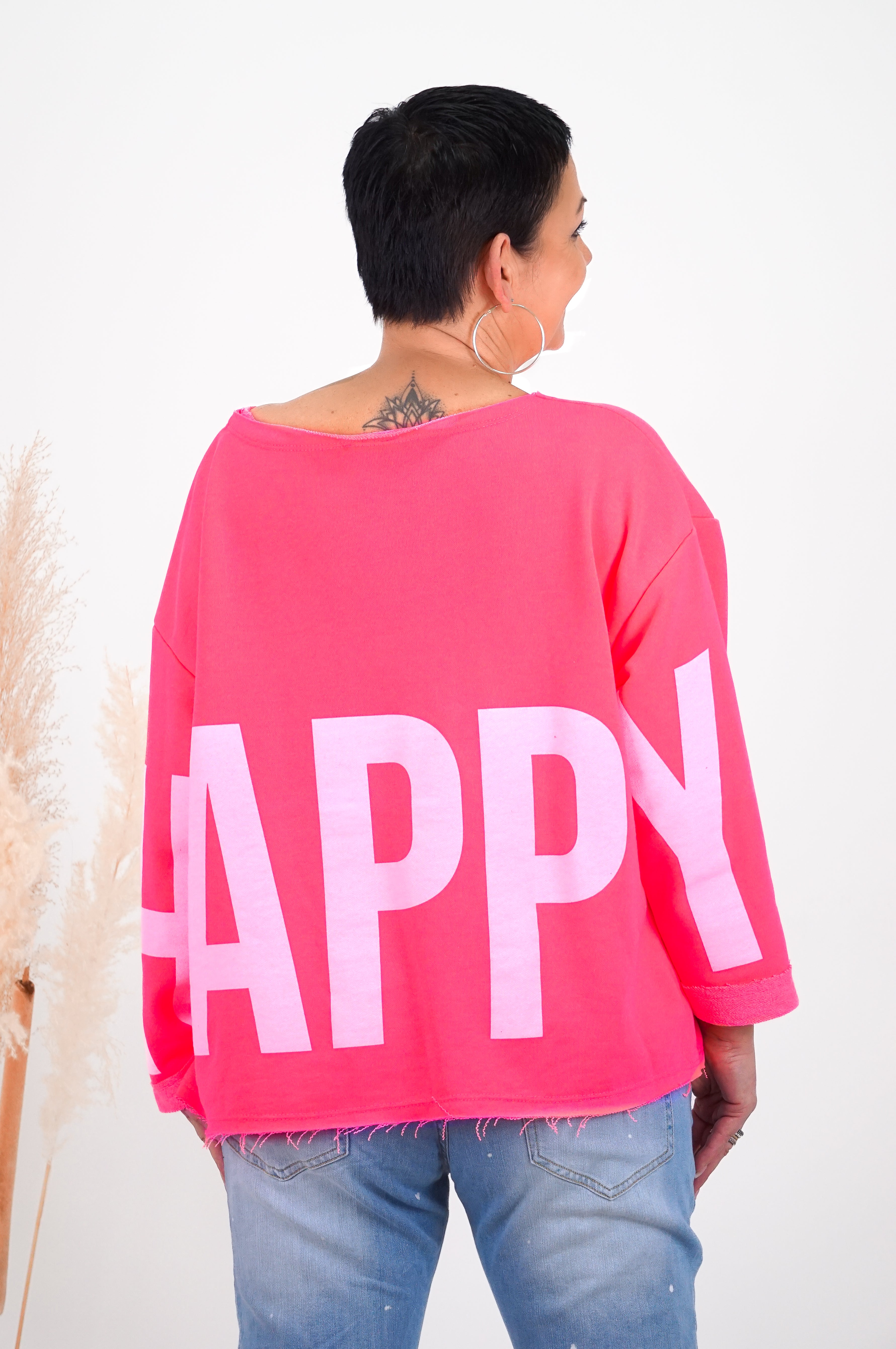 Sweatshirt "happy“, neonpink
