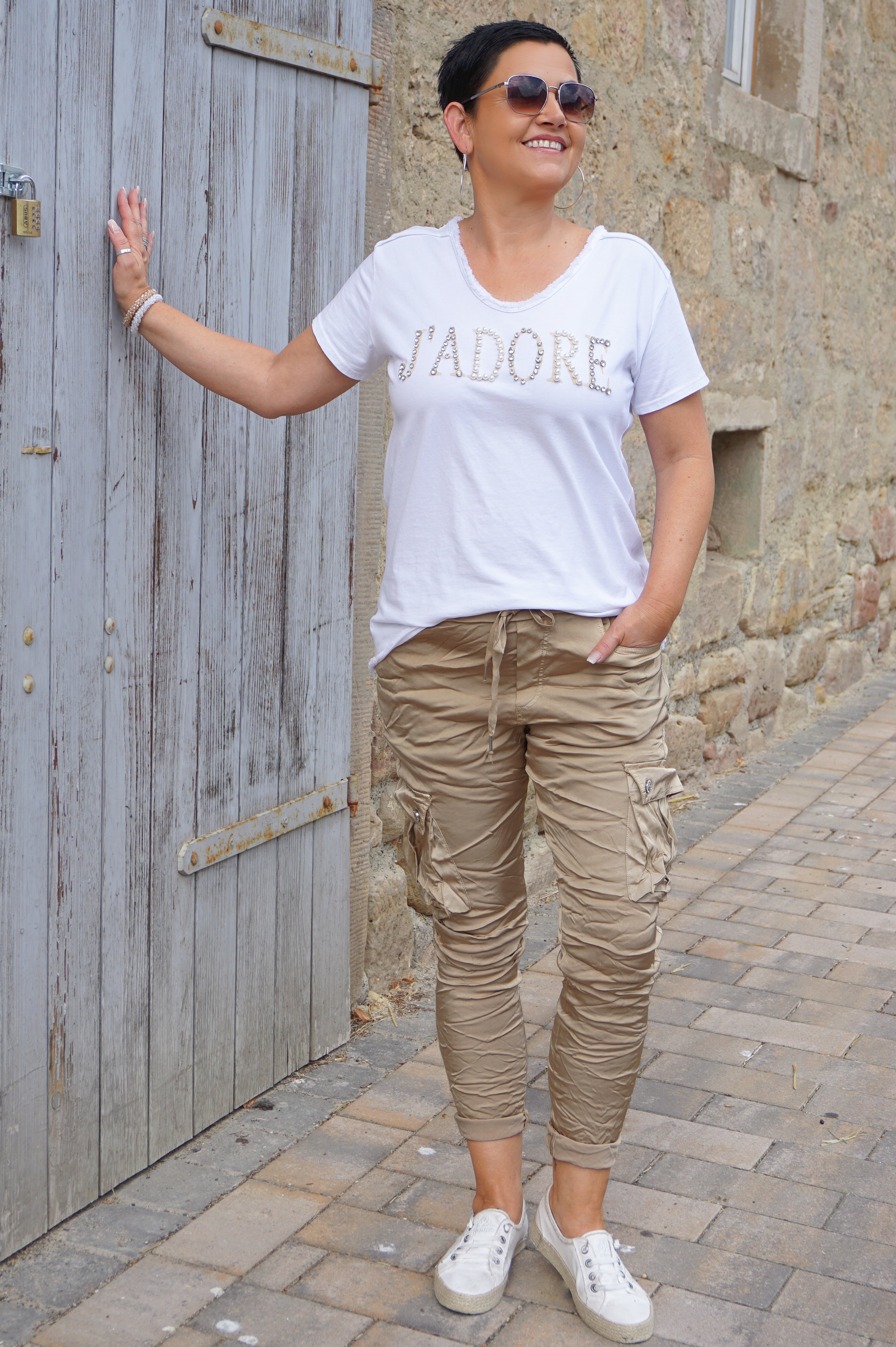 Cargo Jogpant im Satin Look, camel