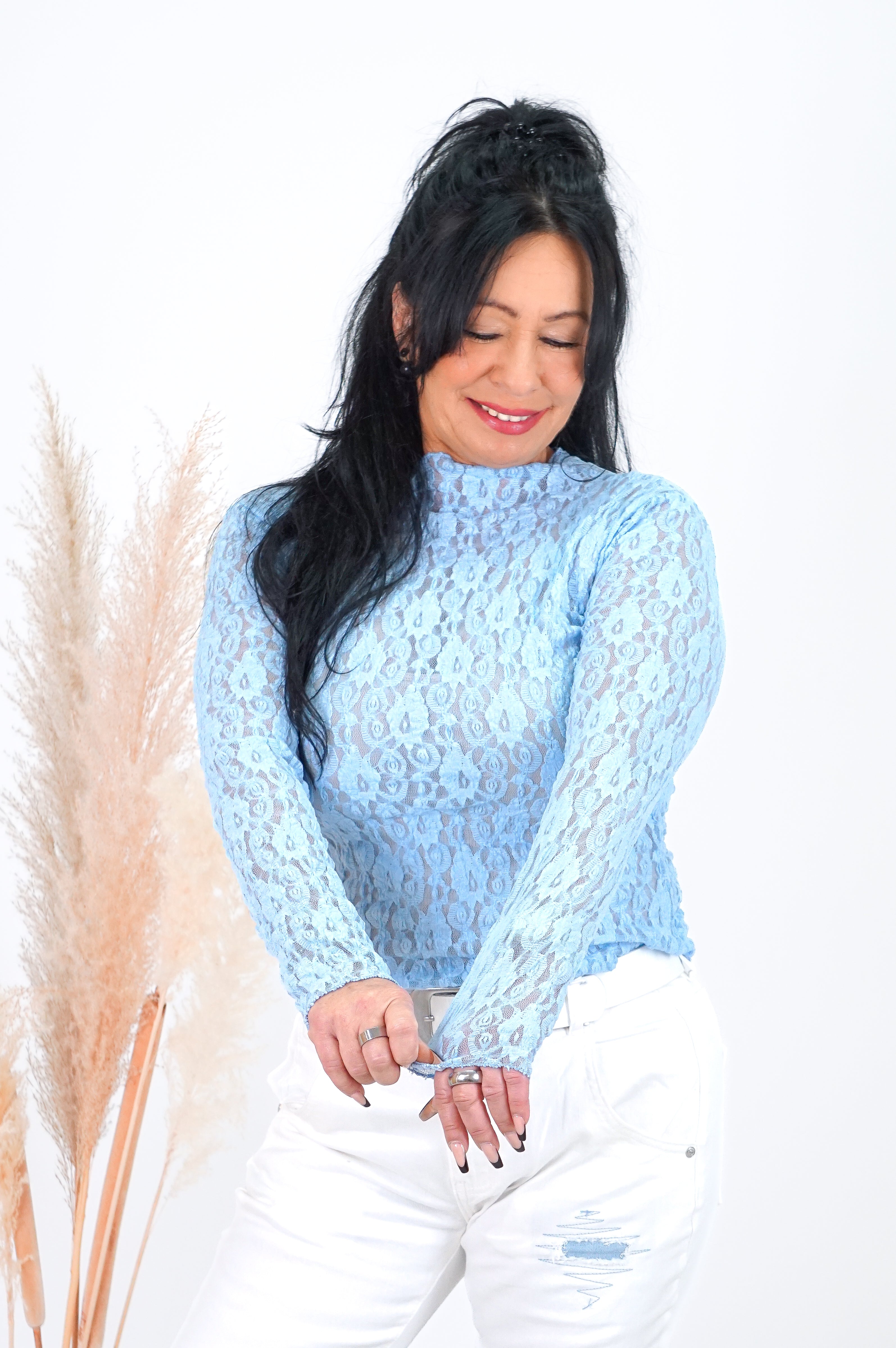 Spitzenshirt „spring“, hellblau