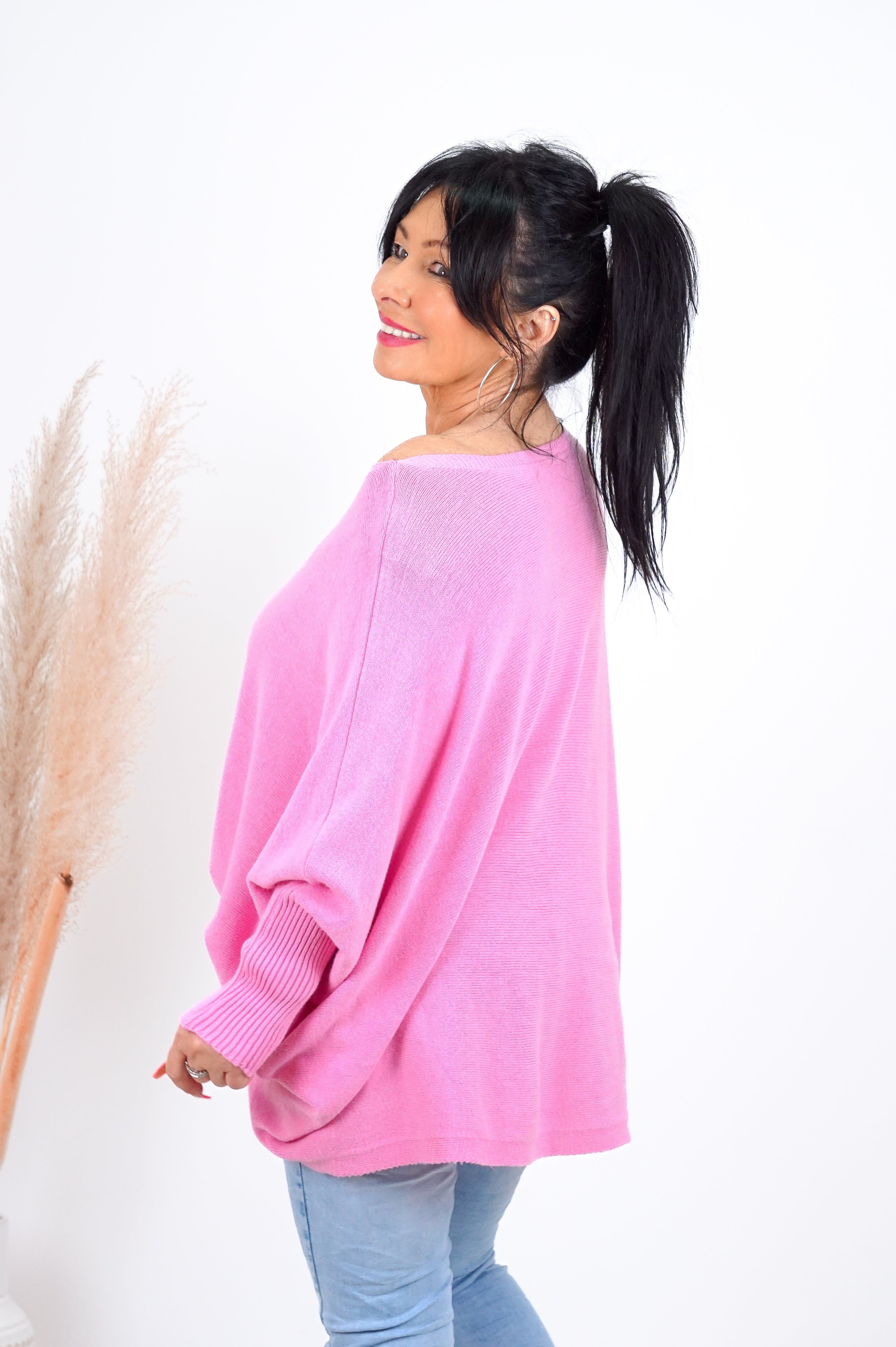 Weiter Feinstrickpulli, Candy pink