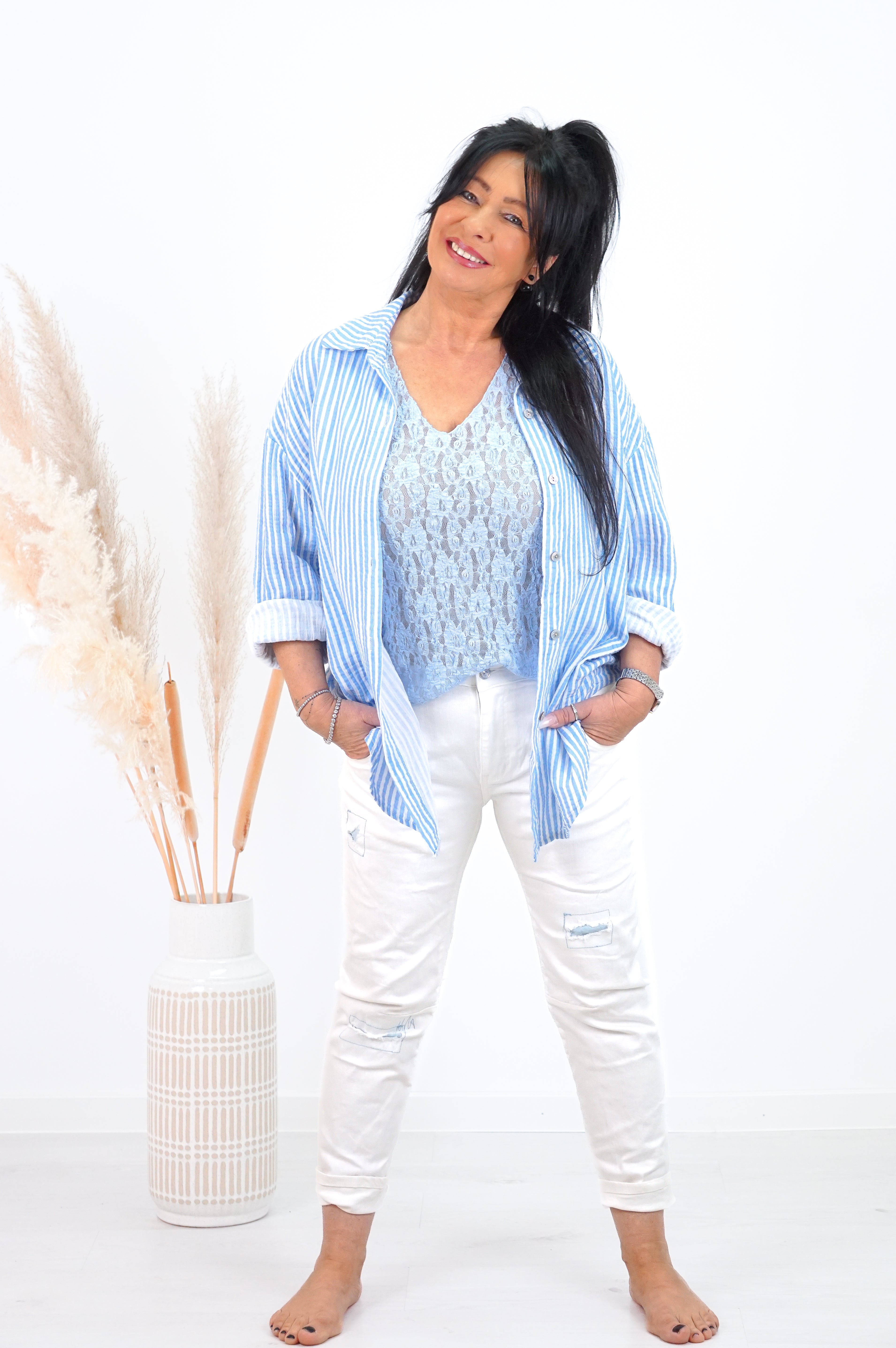 Spitzentop, hellblau