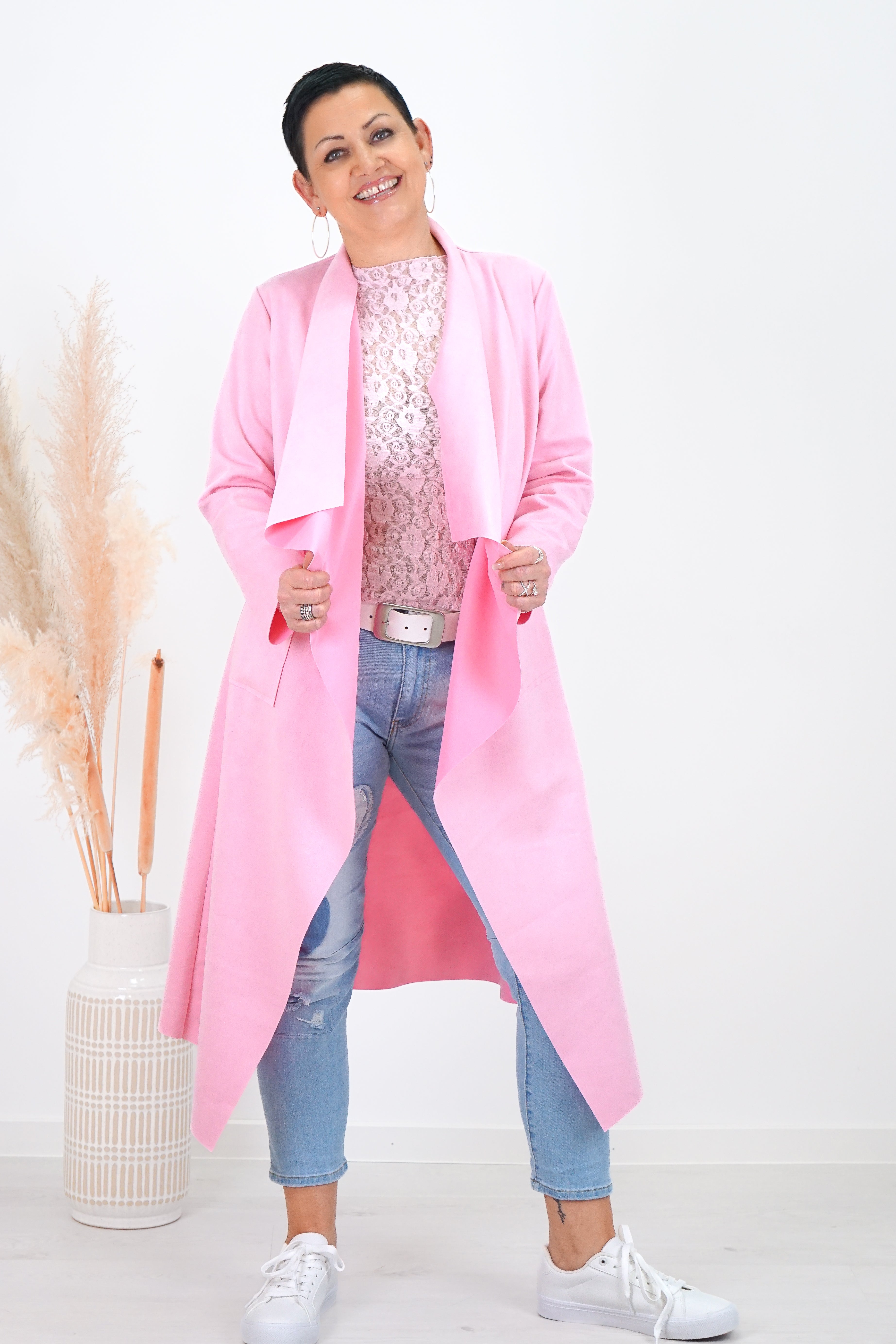 Wildlederimitat Mantel, rosa