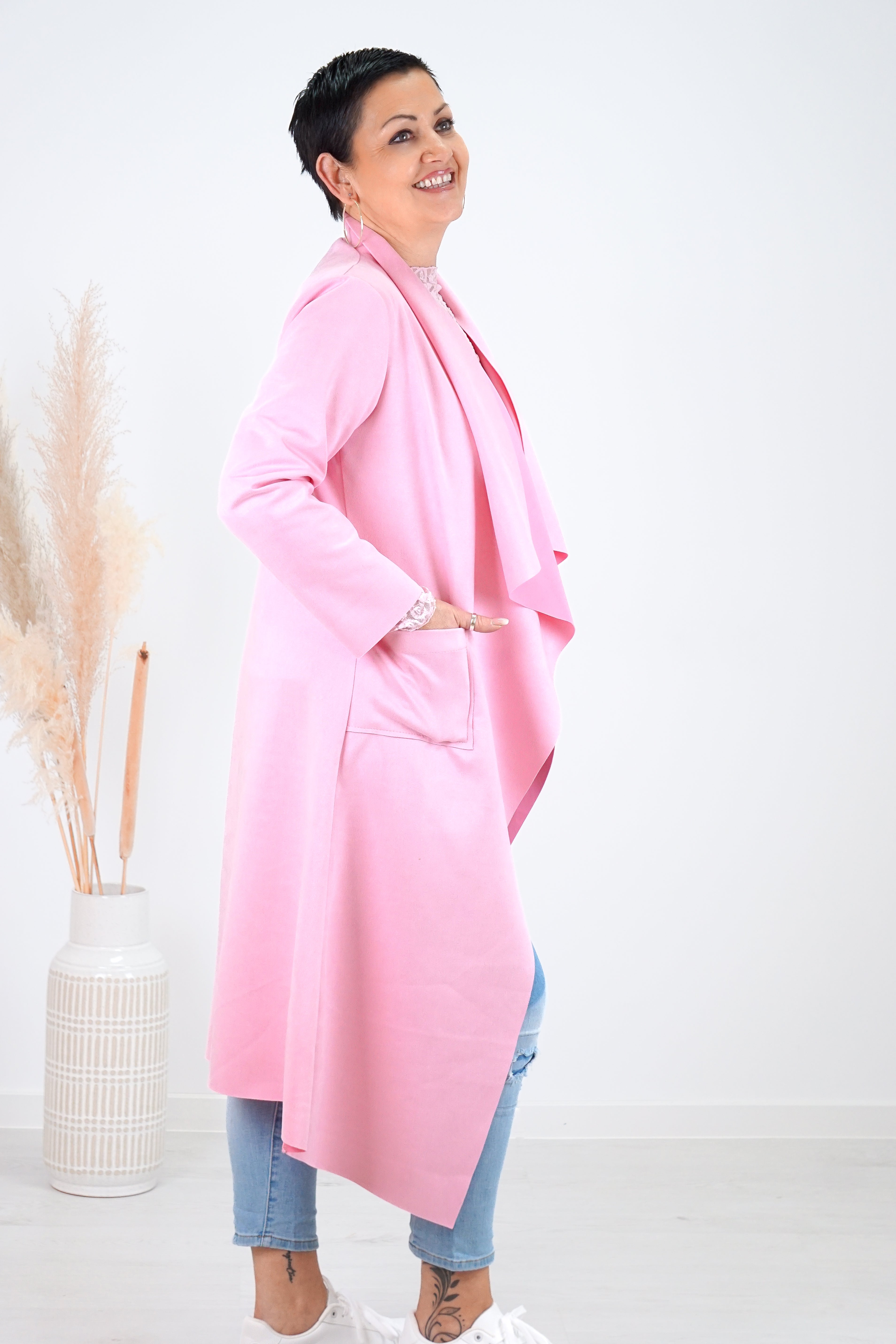 Wildlederimitat Mantel, rosa