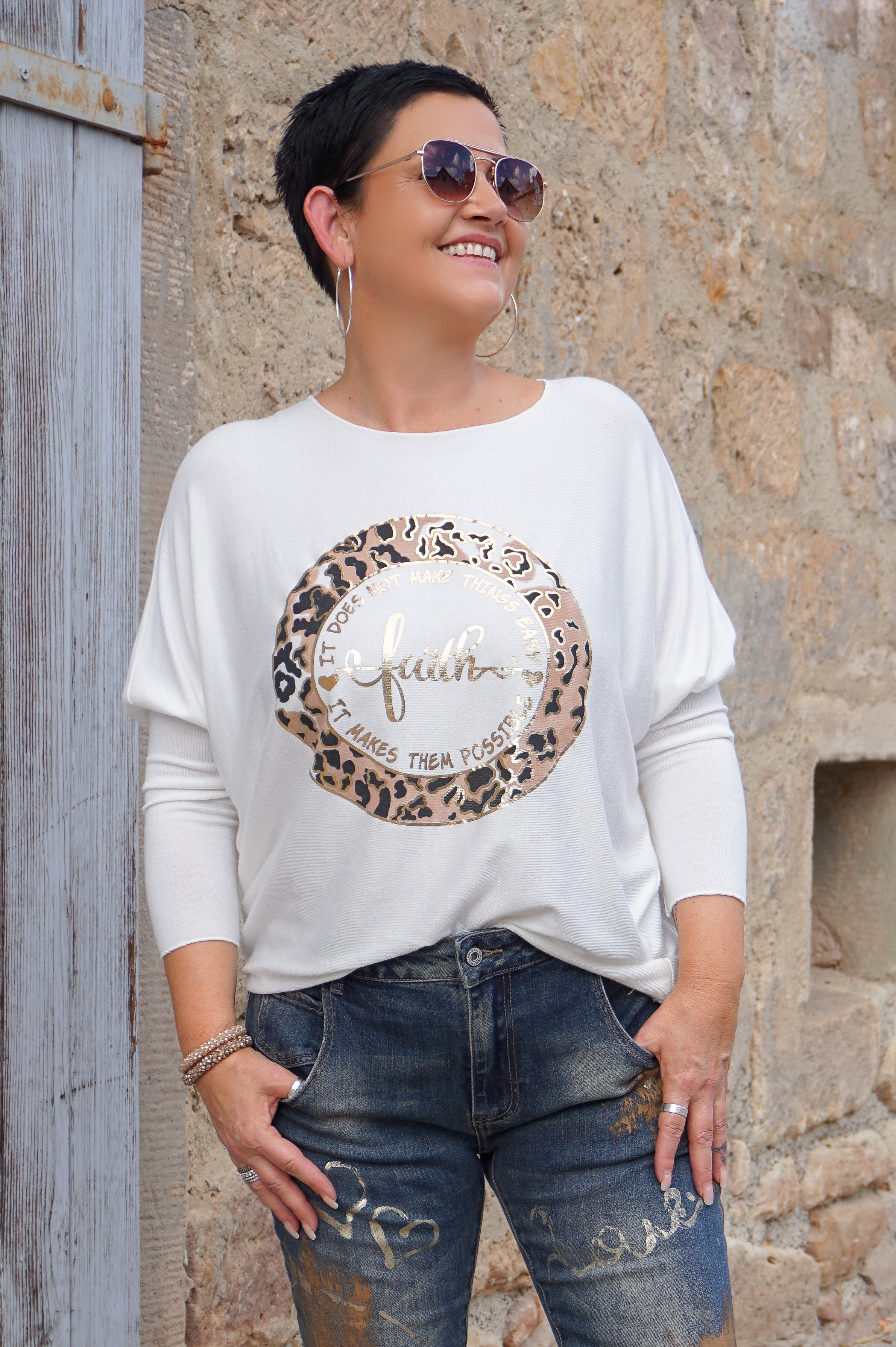 Verspielter Feinstrickpulli "faith", creme