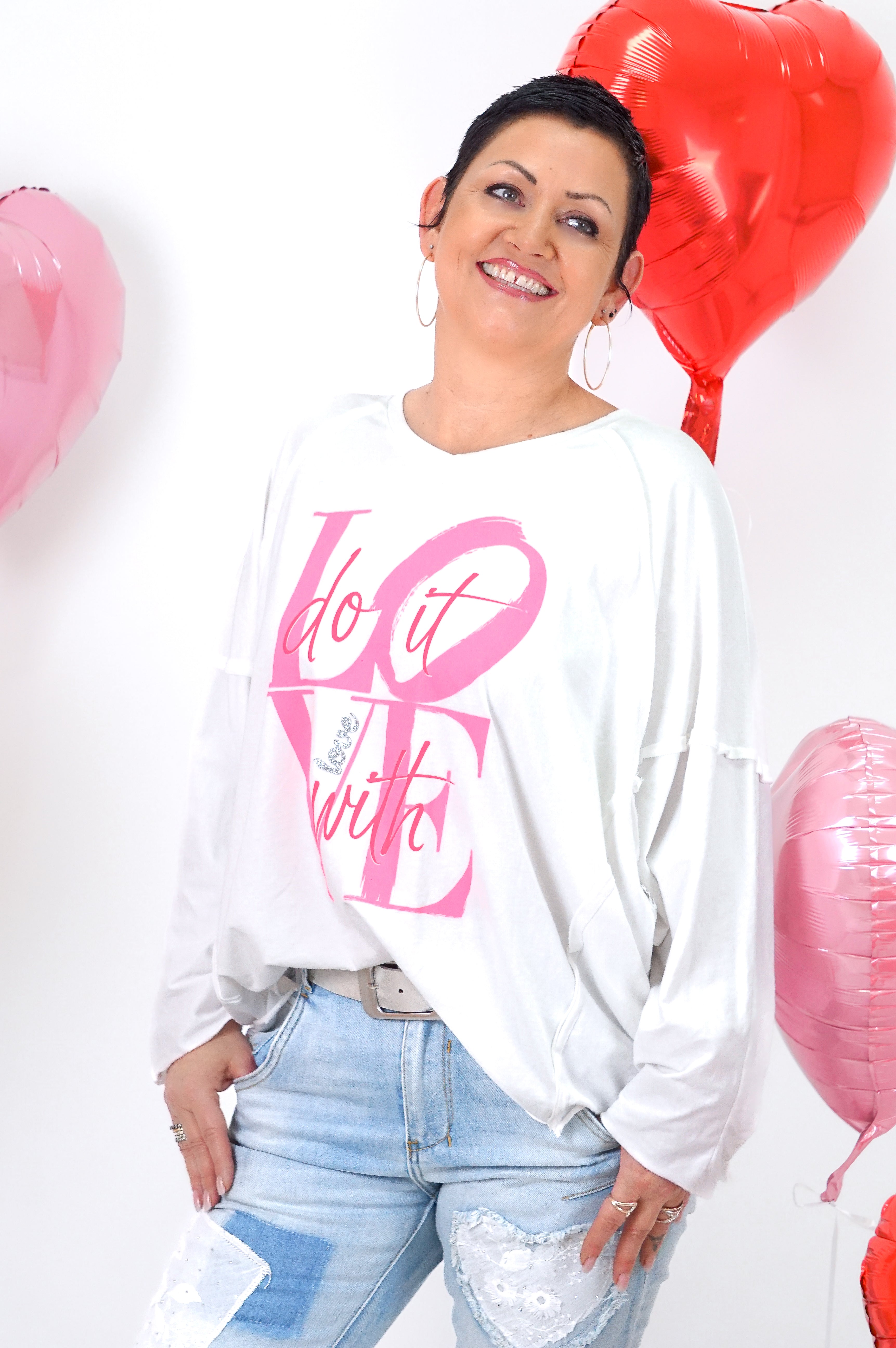 Langarmshirt „with LOVE“, weiß