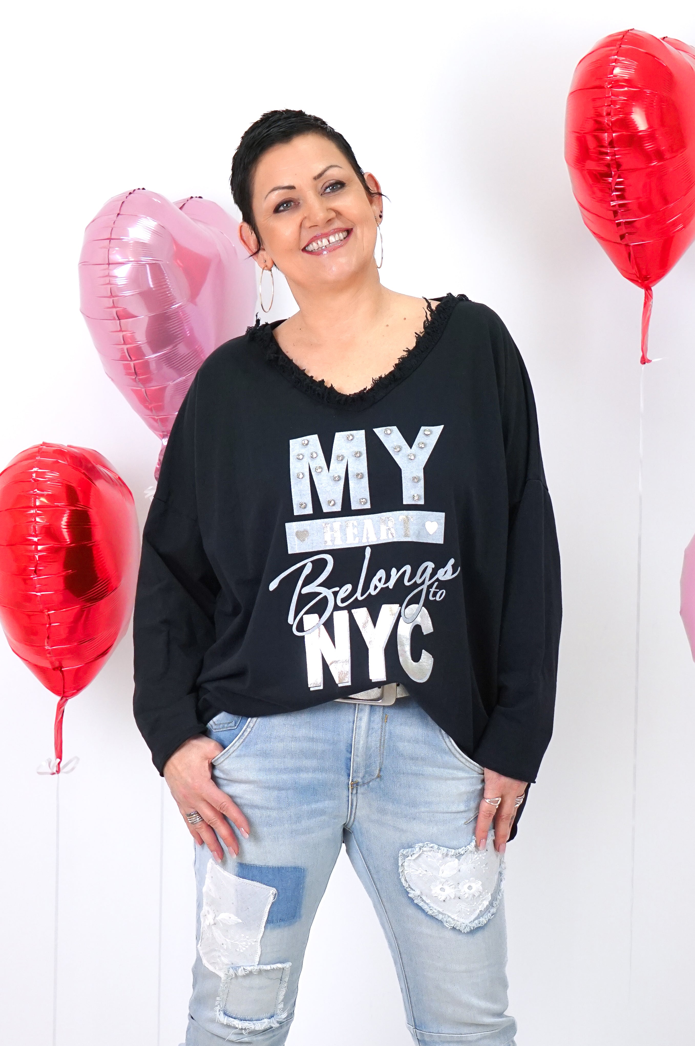 Langarmshirt „NYC“, schwarz