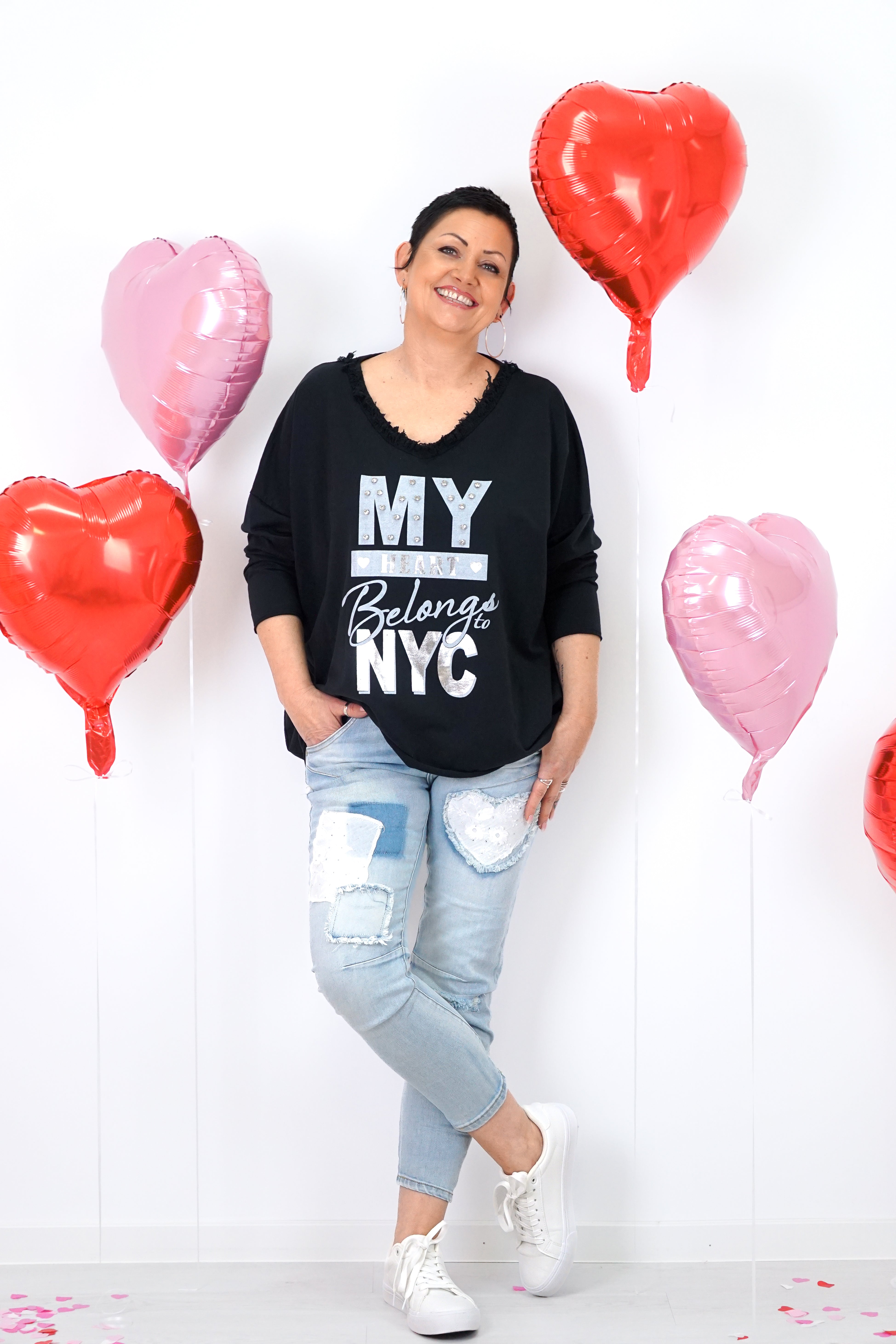 Langarmshirt „NYC“, schwarz