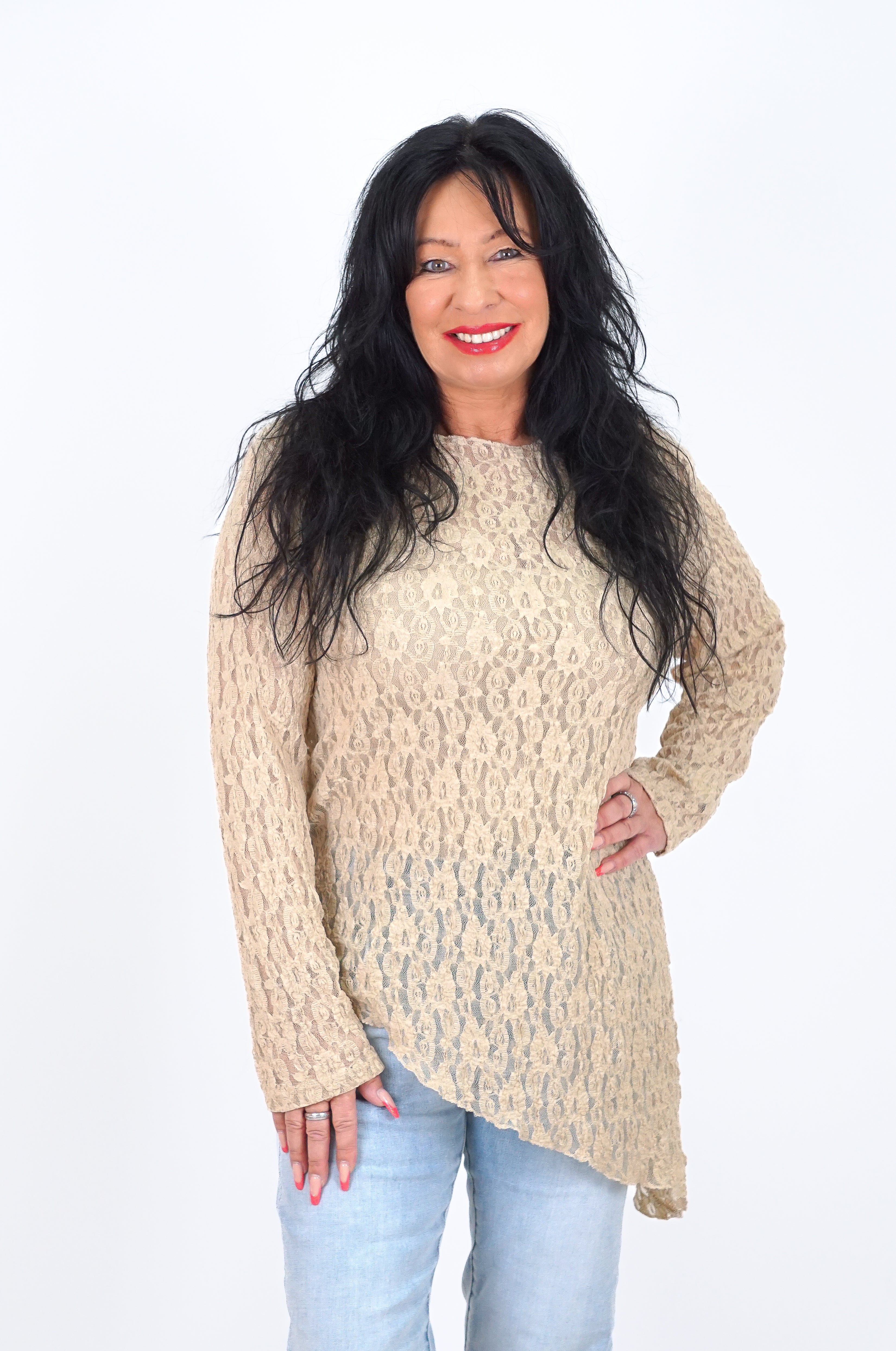 Schräges Spitzenshirt „spring“, beige