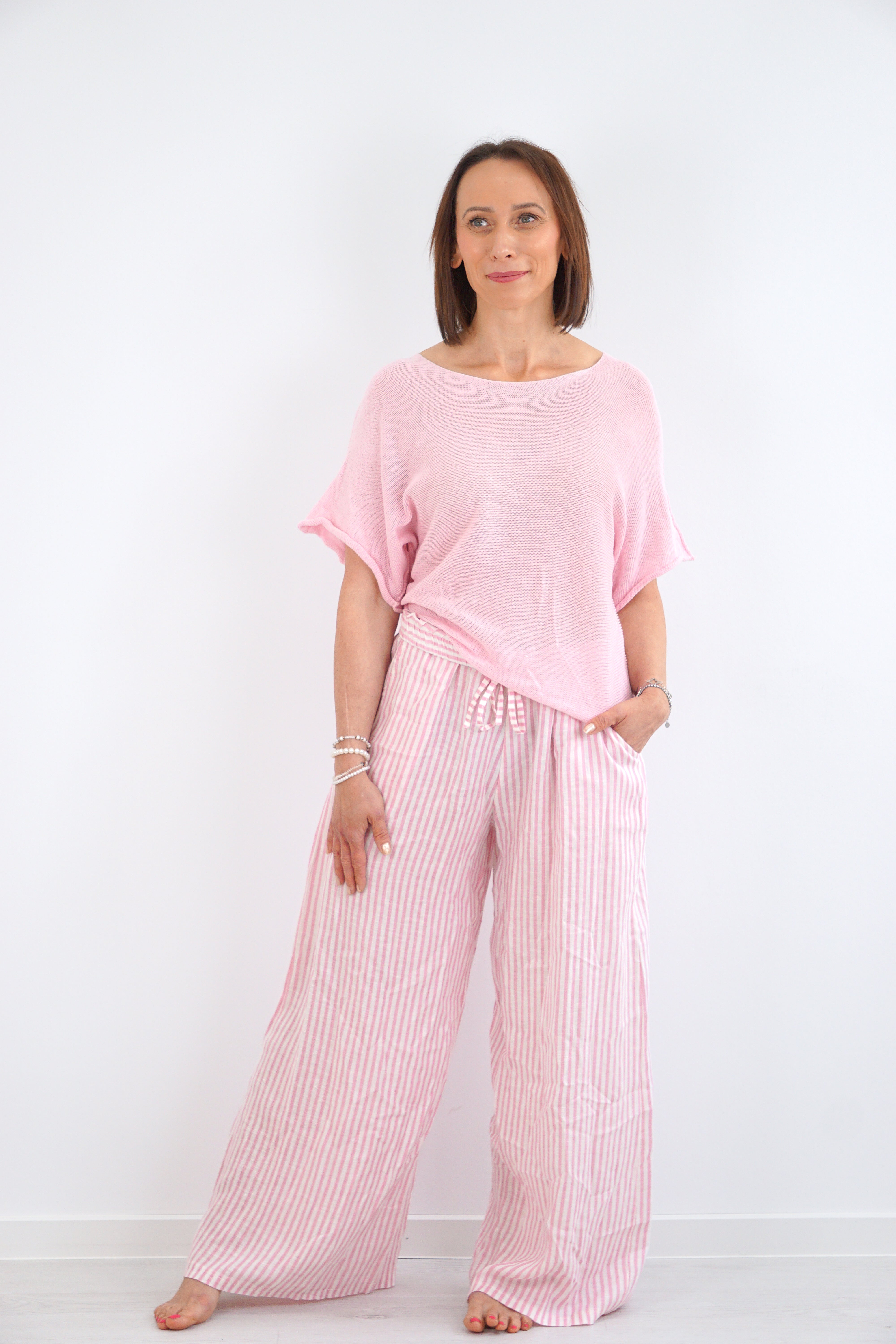 Leichtes kurzarm Häkelshirt, rosa