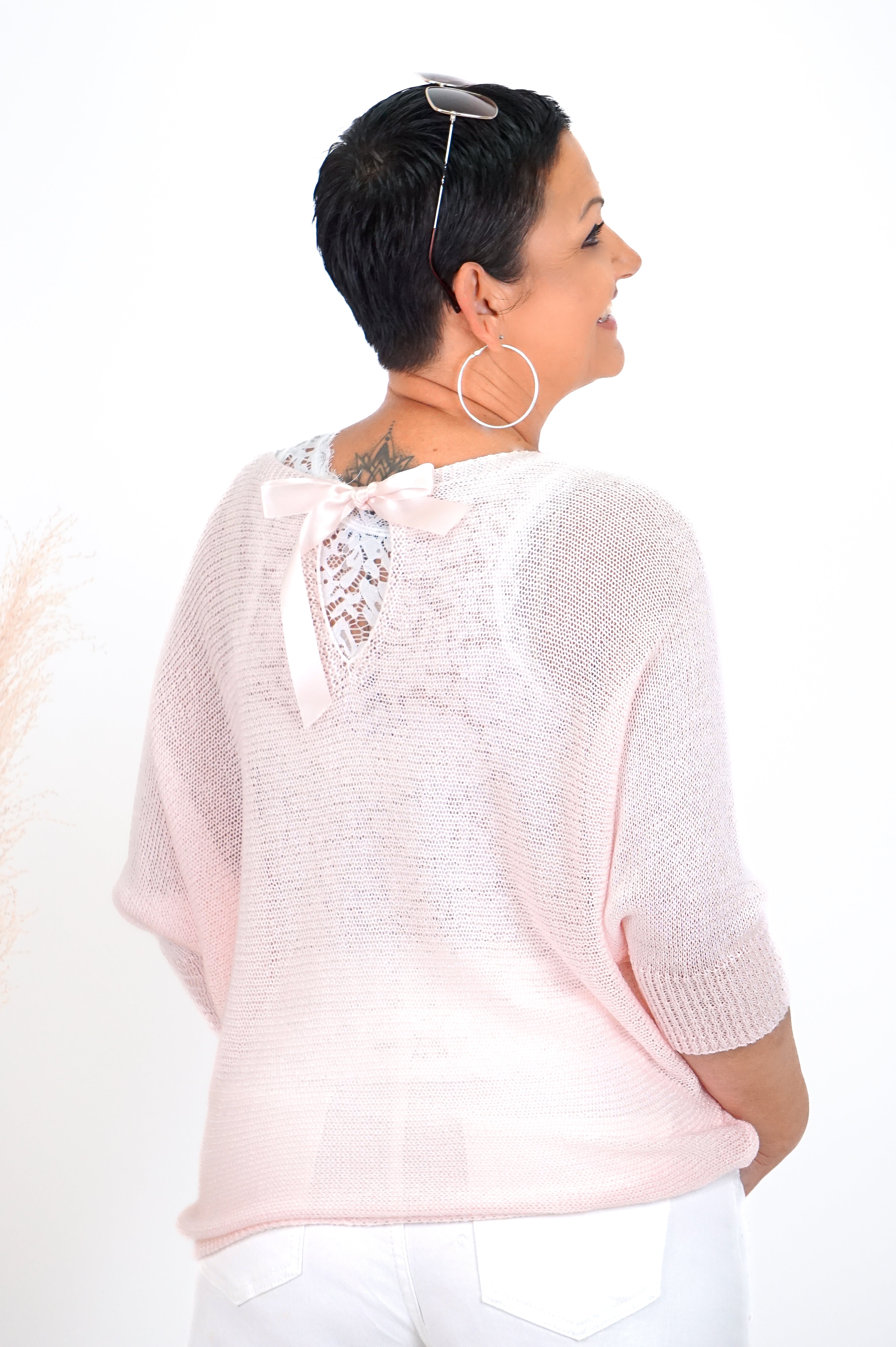 Häkelshirt mit Schleife, rose