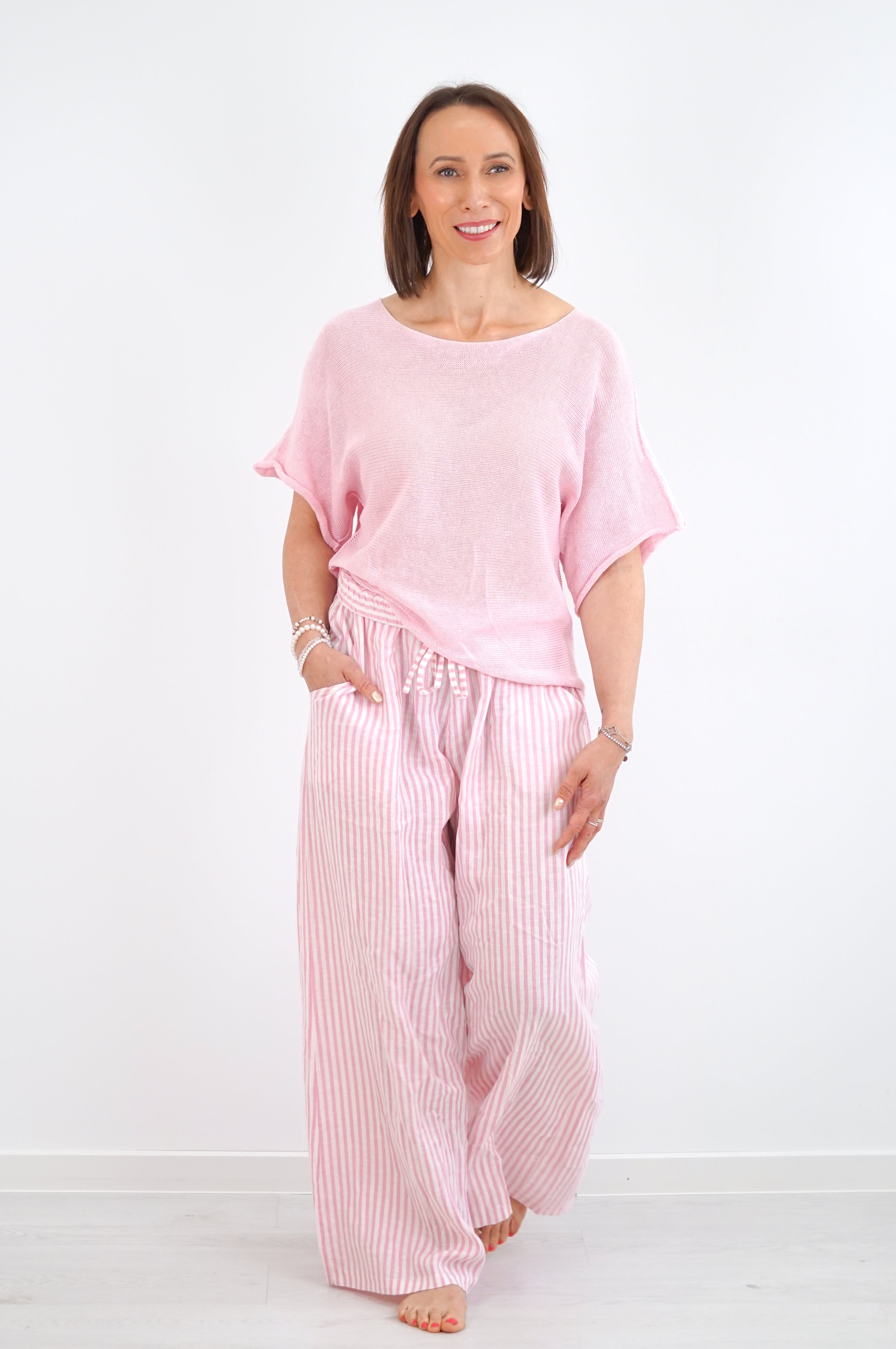 Leichtes kurzarm Häkelshirt, rosa