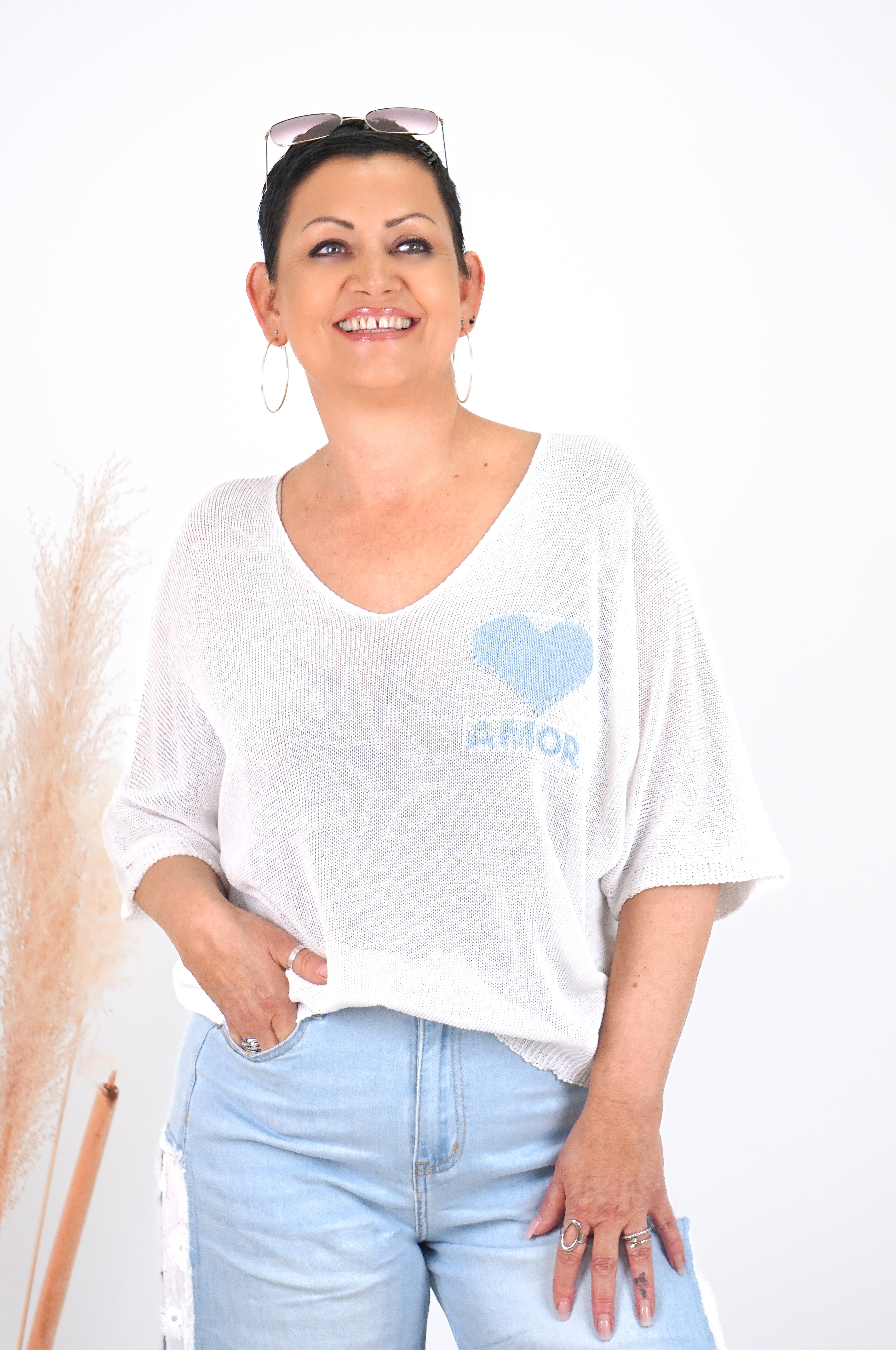 Kurzarm Häkelshirt "Amor", weiß