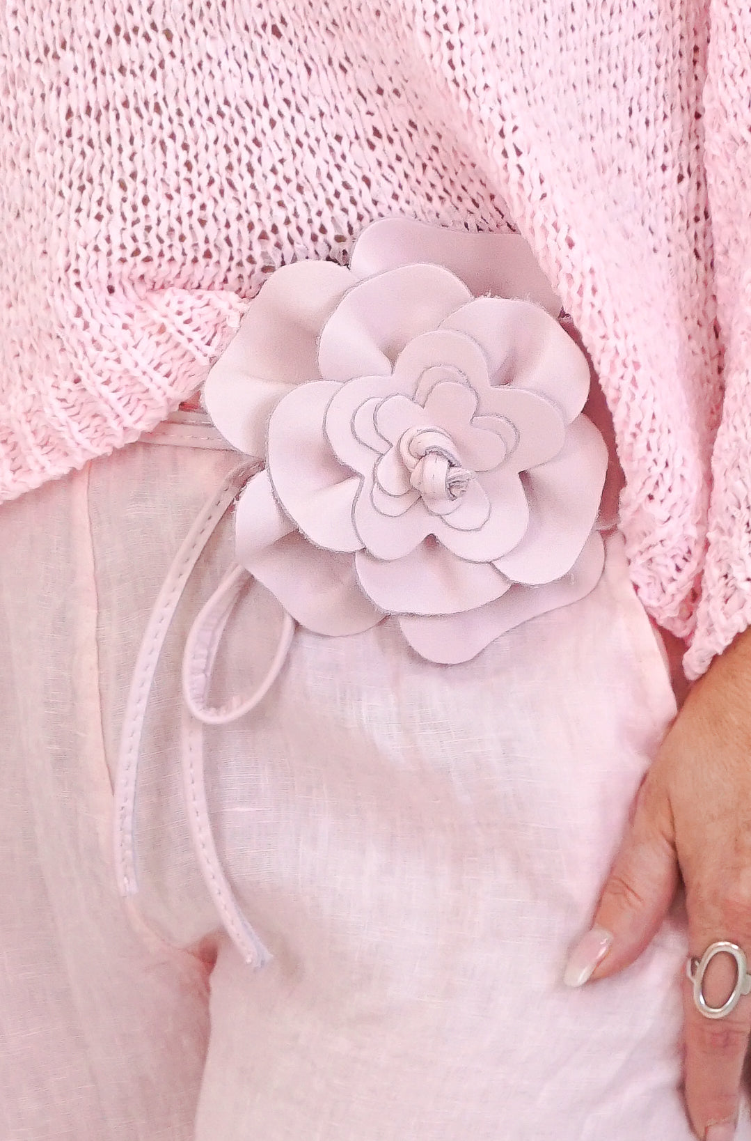 Leder Bindegürtel "Flower", rosa