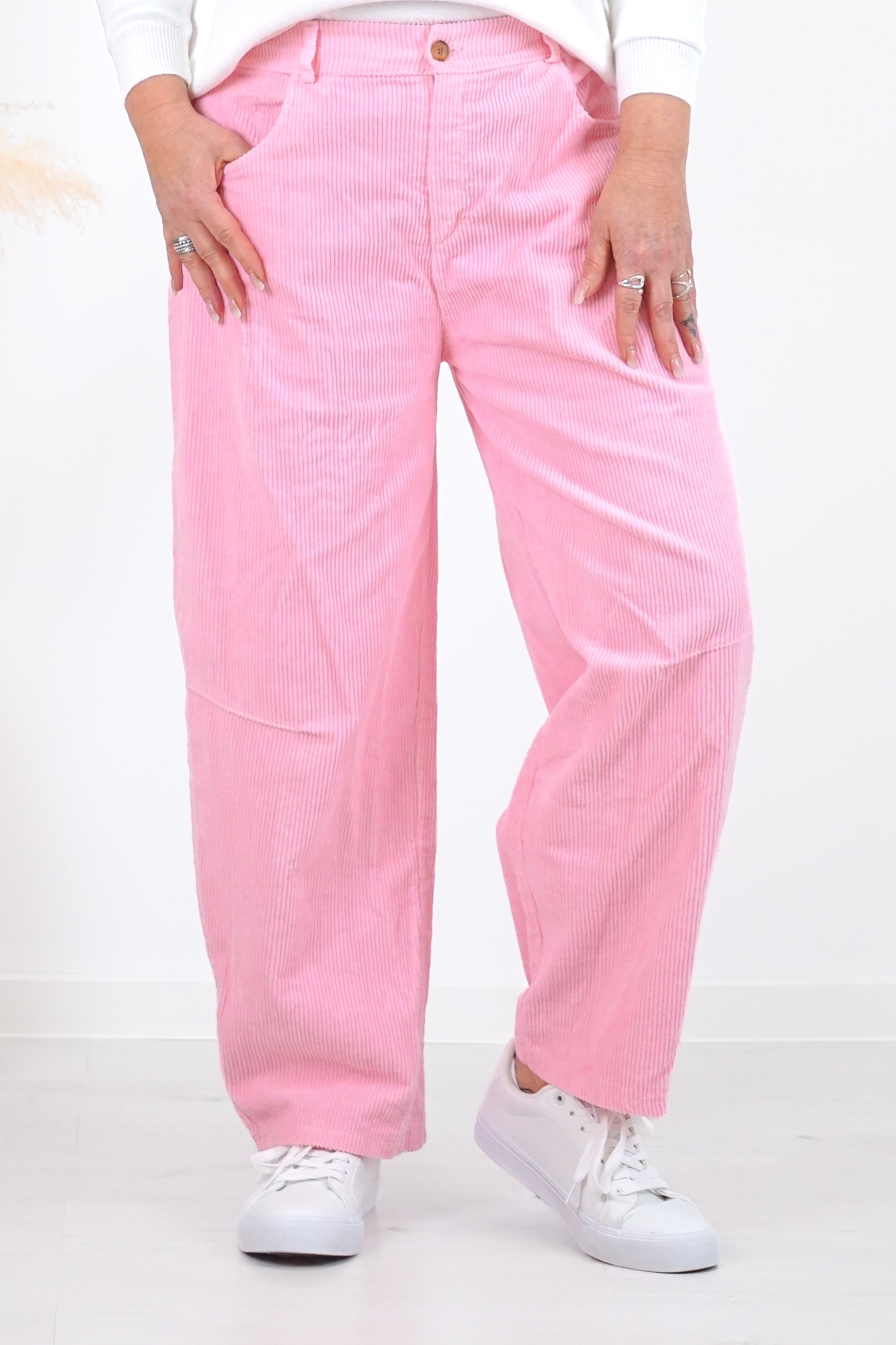 Cordhose im Ballonfit, rosa