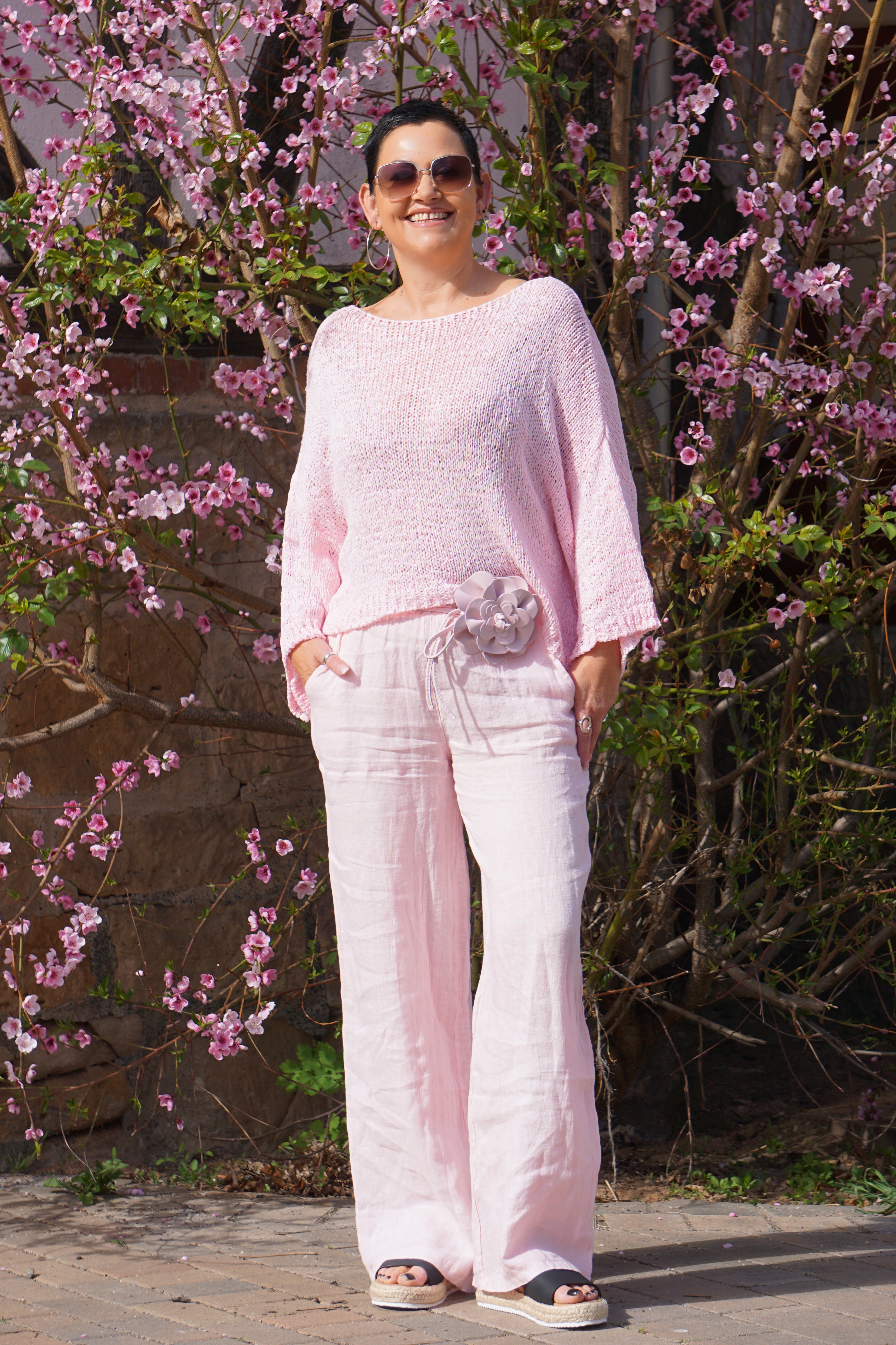 Leinenhose mit geradem Bein, rosa