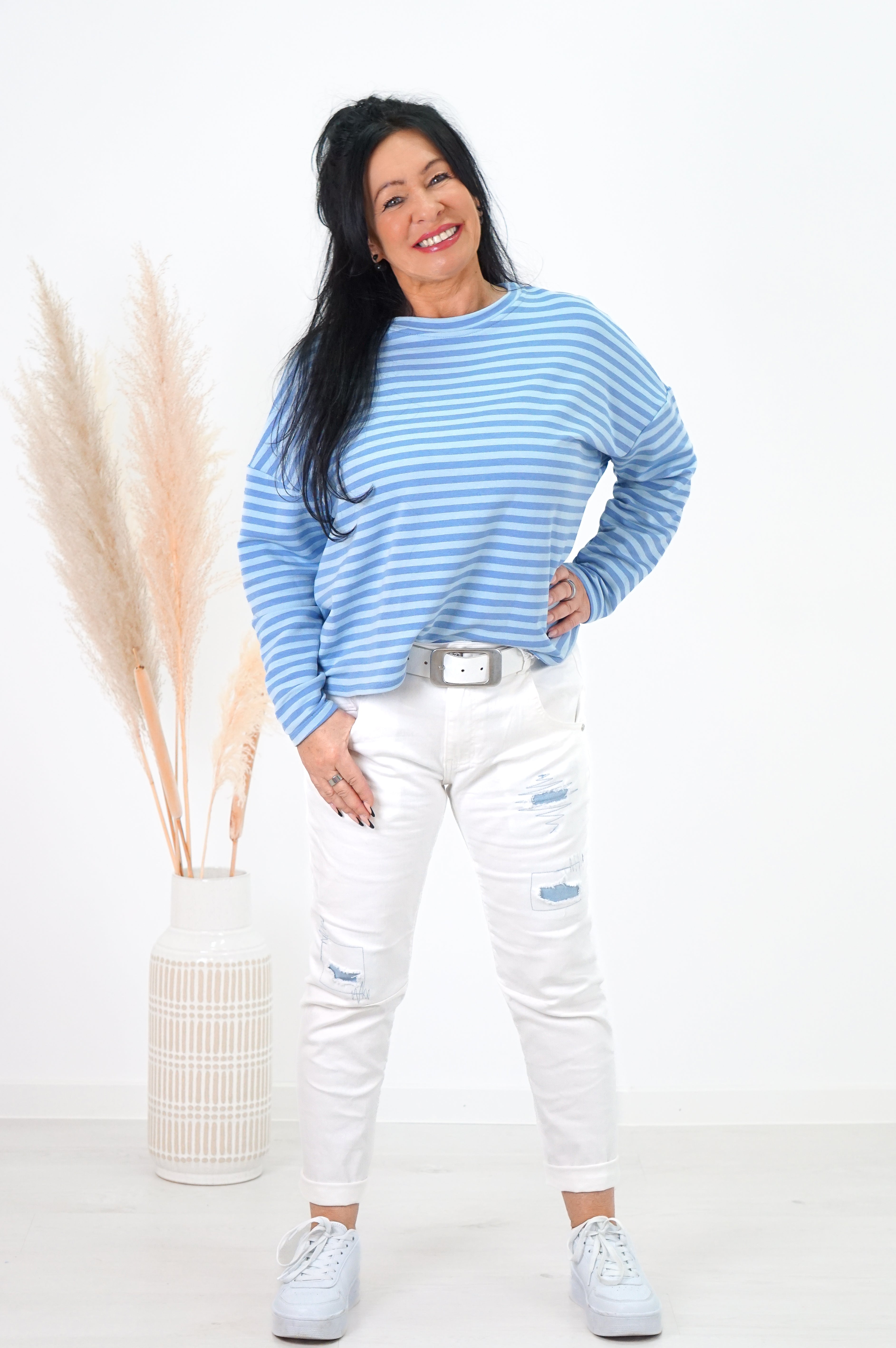 Gestreiftes Langarmshirt, hellblau/blau