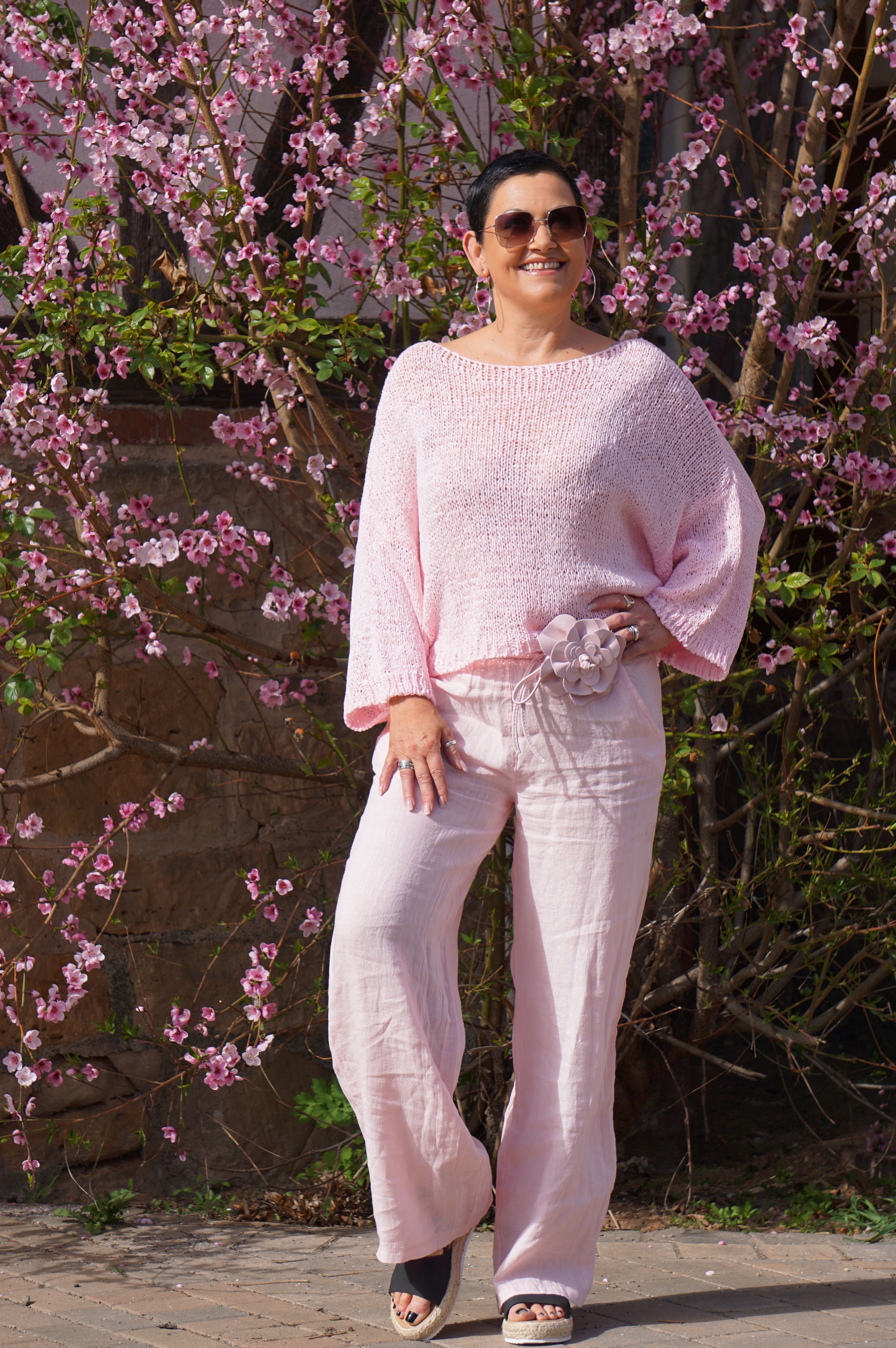 Leder Bindegürtel "Flower", rosa