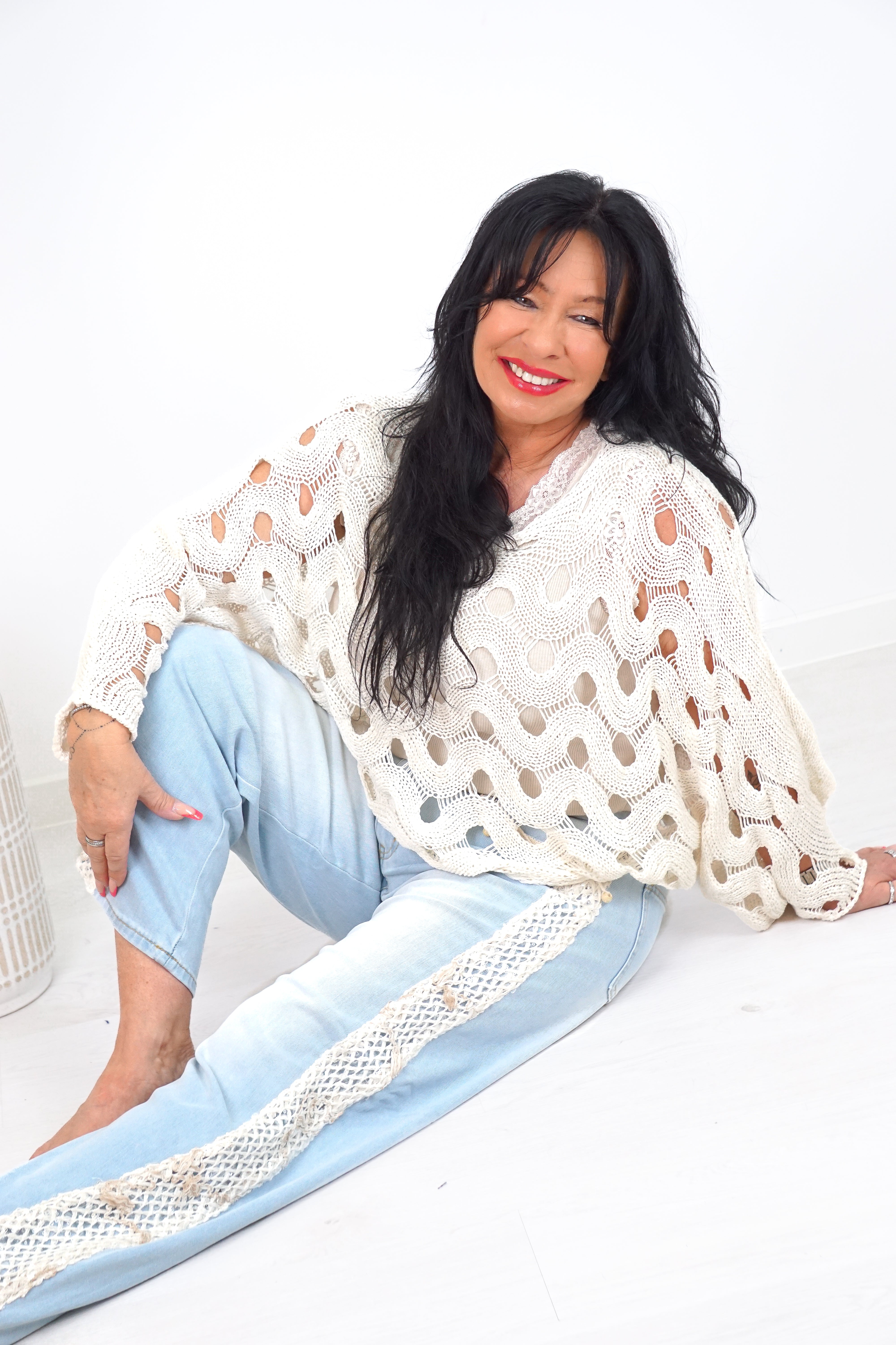 Häkelshirt „wavy“, hellbeige