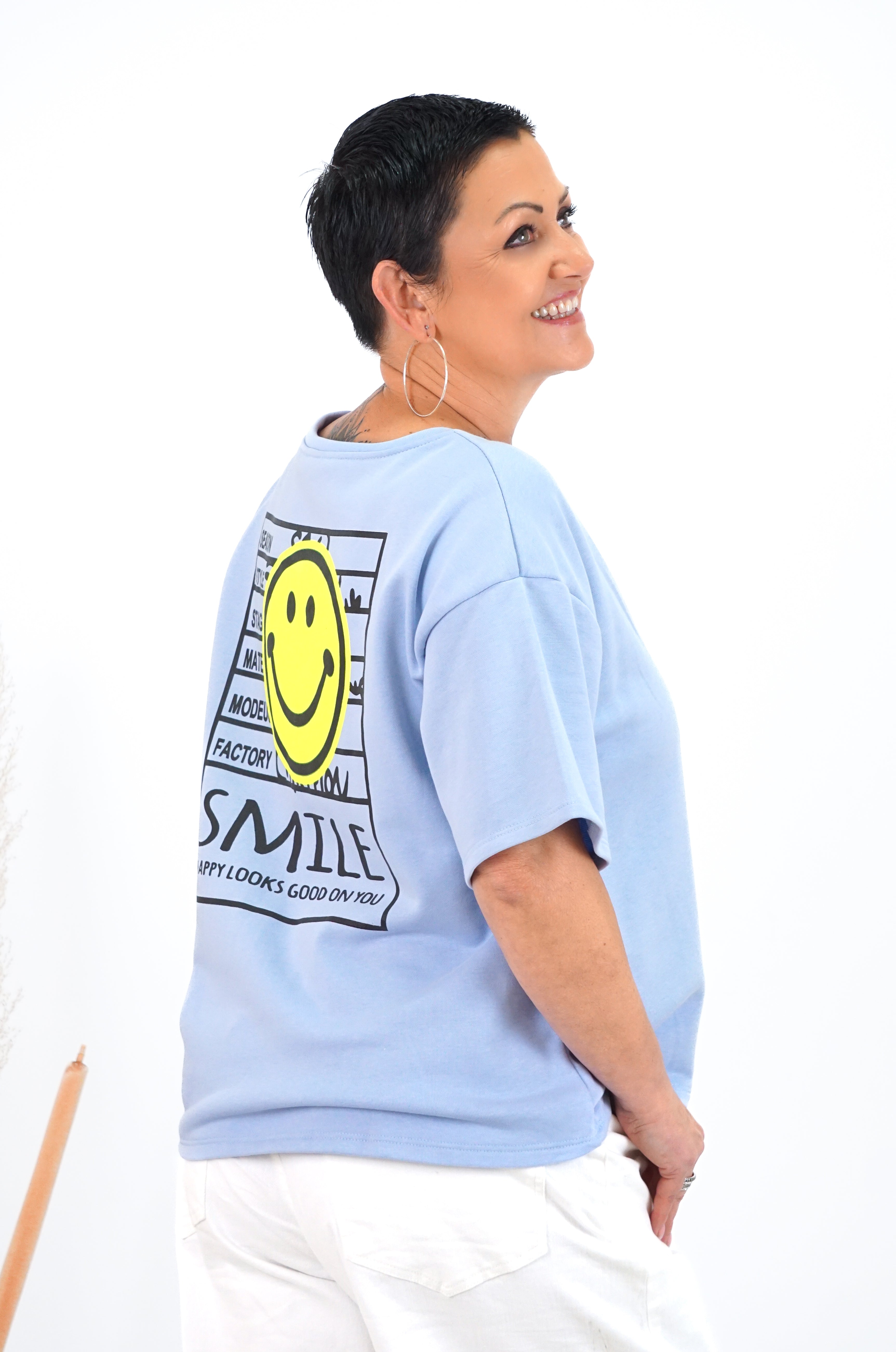 Kurzarm Sweatshirt "smile season“, hellblau