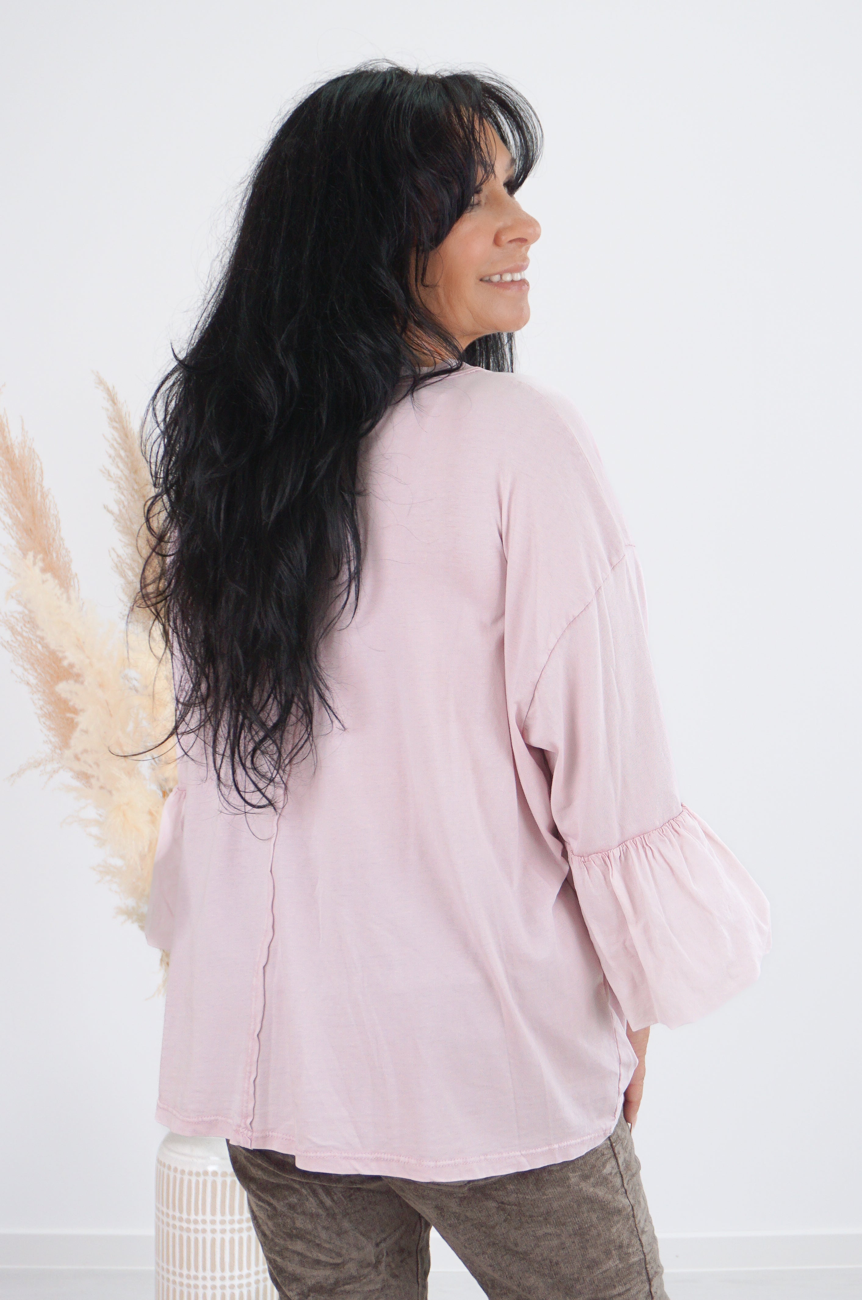 Langarmshirt mit Volant Ärmeln, rose