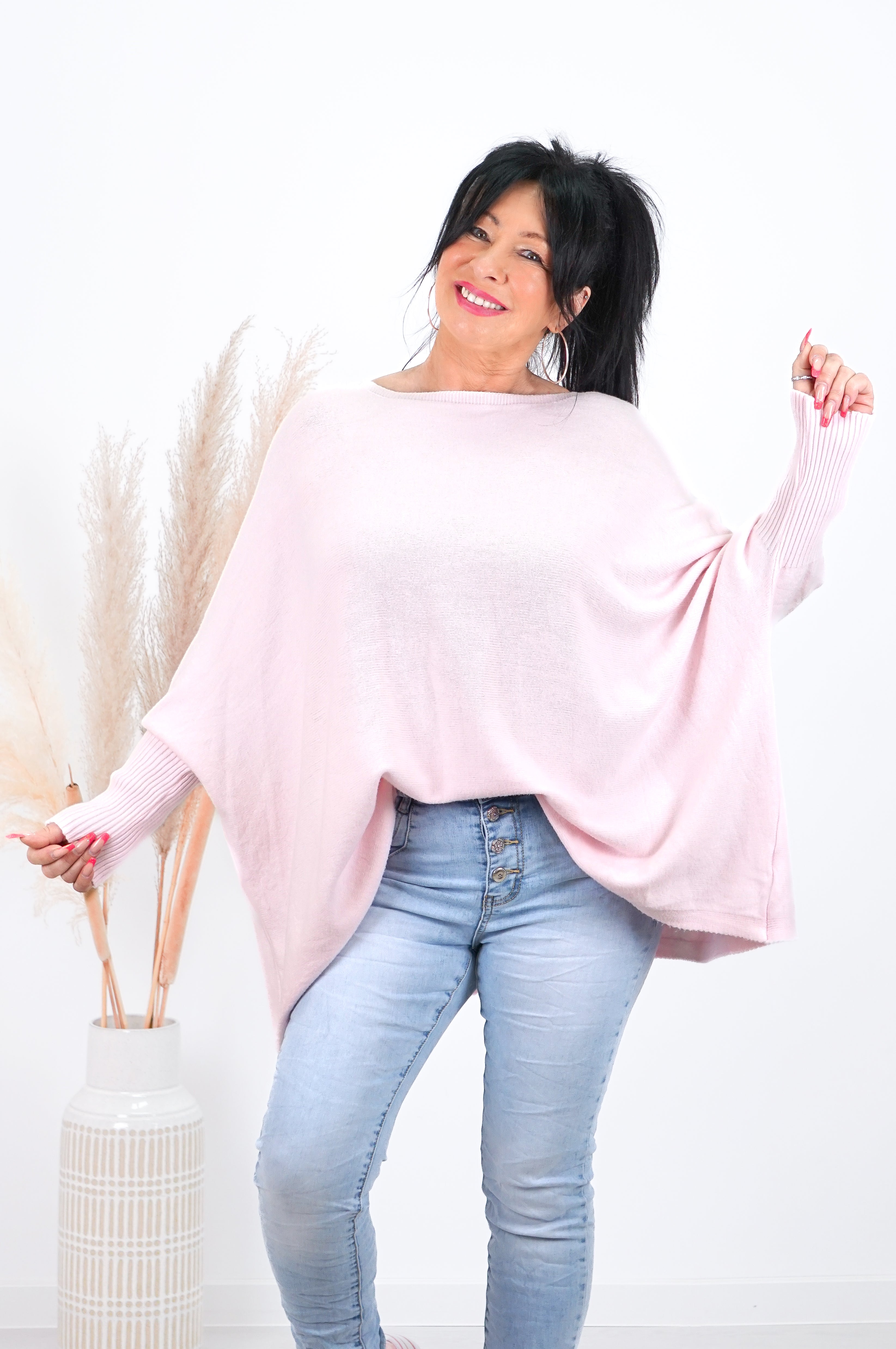 Weiter Feinstrickpulli, rosa