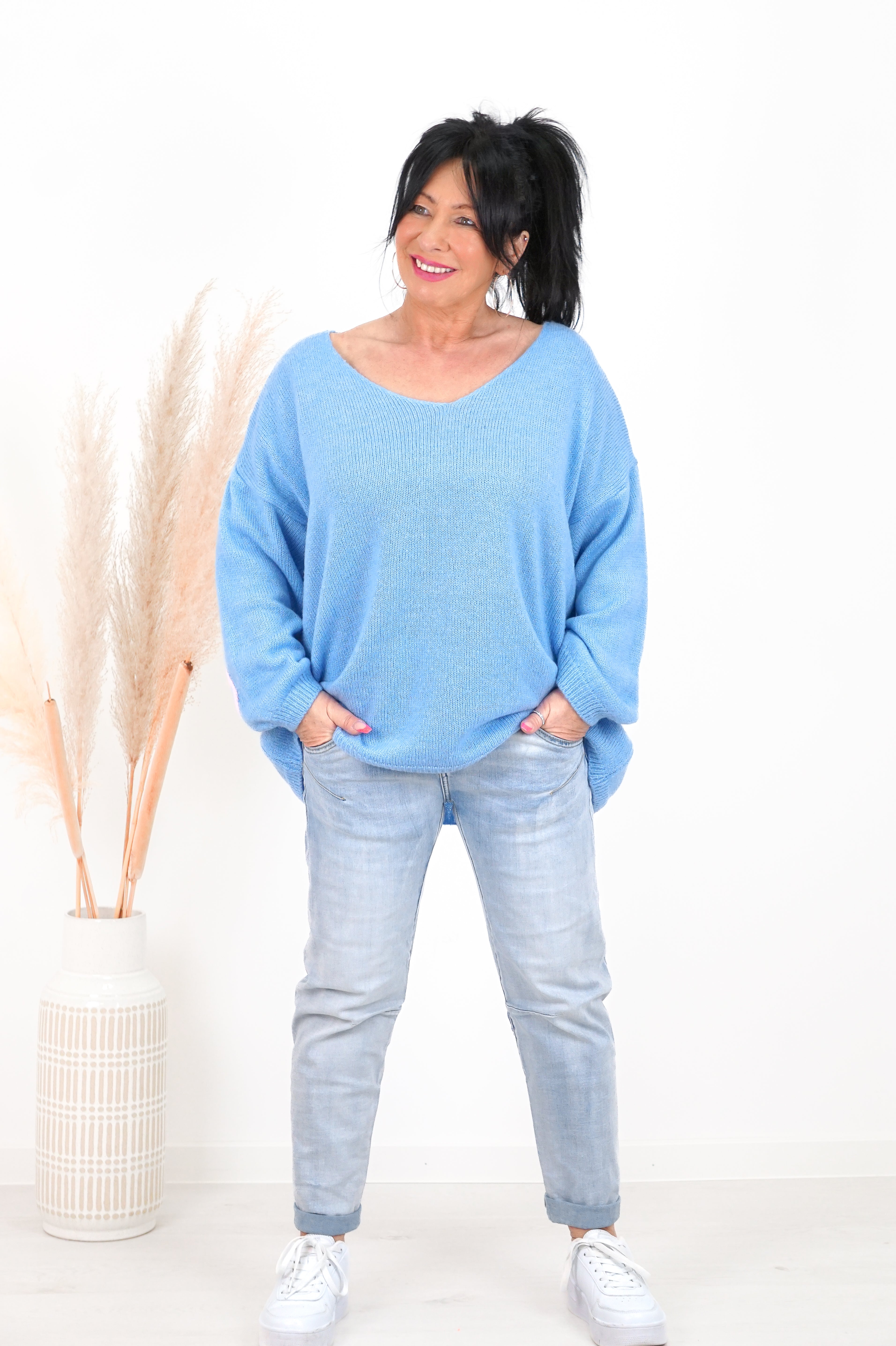 Zweite Wahl - Strickpulli "all good", blau/rosa - kein Umtausch