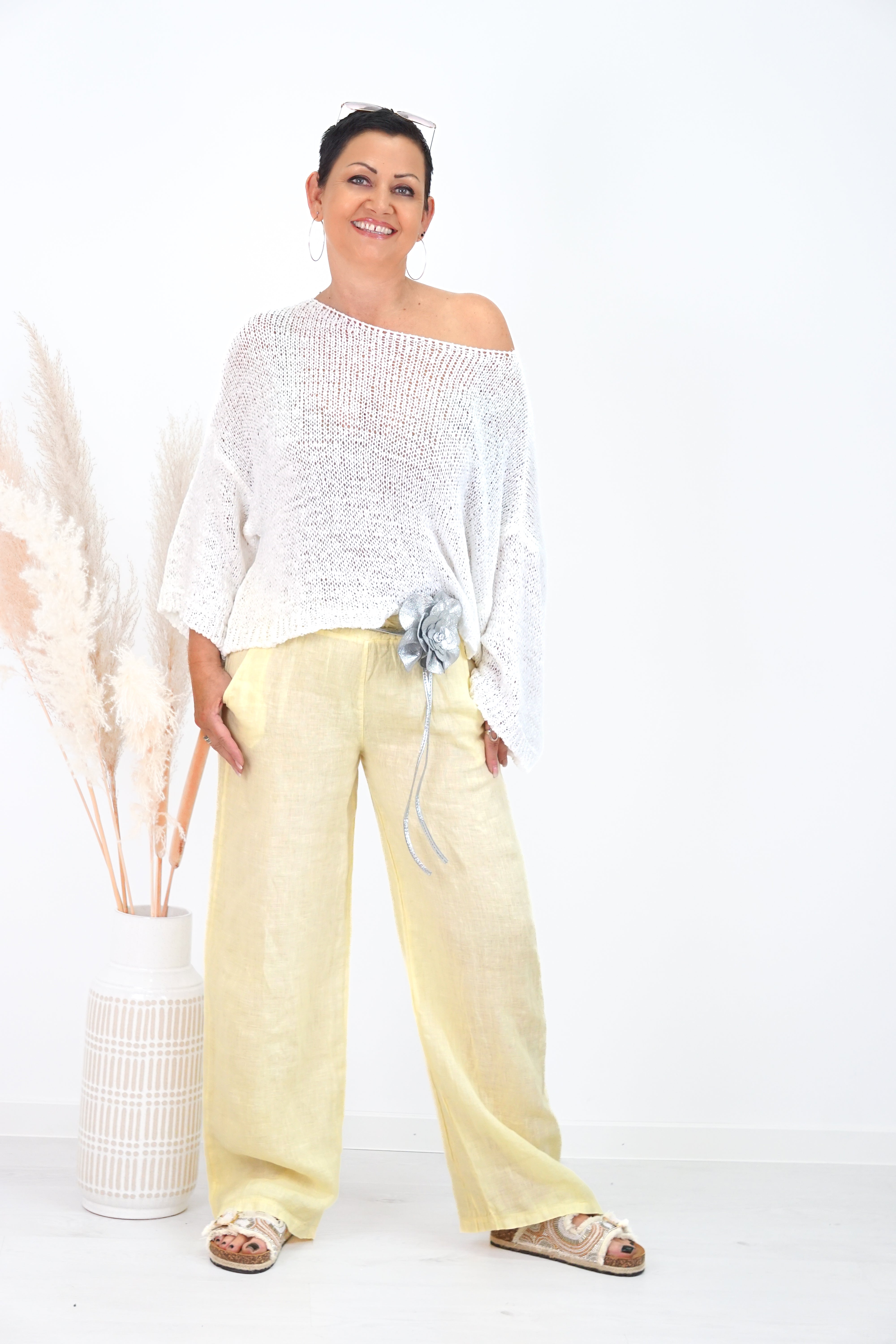 Leder Bindegürtel "Flower", silber