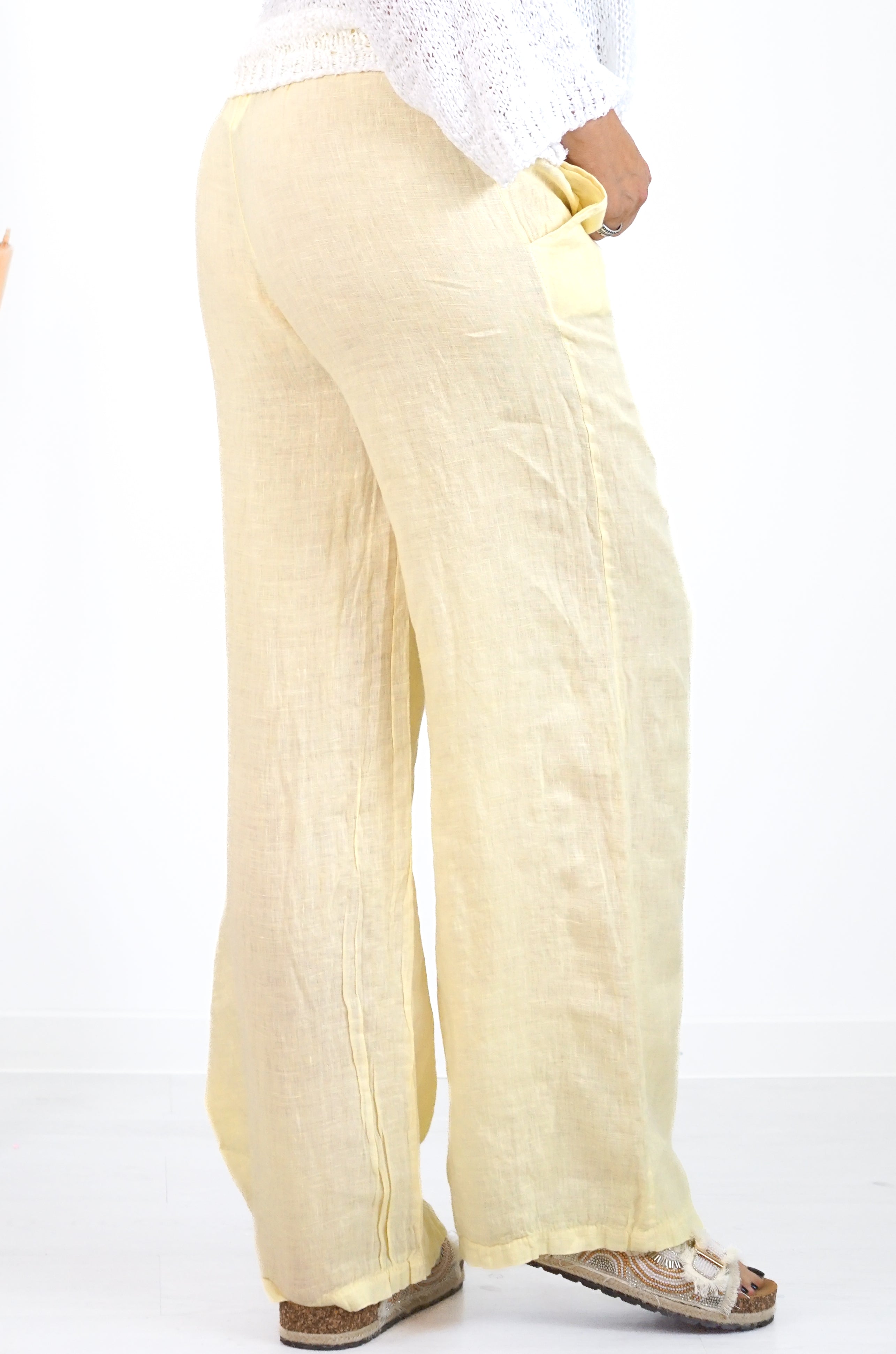 Leinenhose mit geradem Bein, pastellgelb