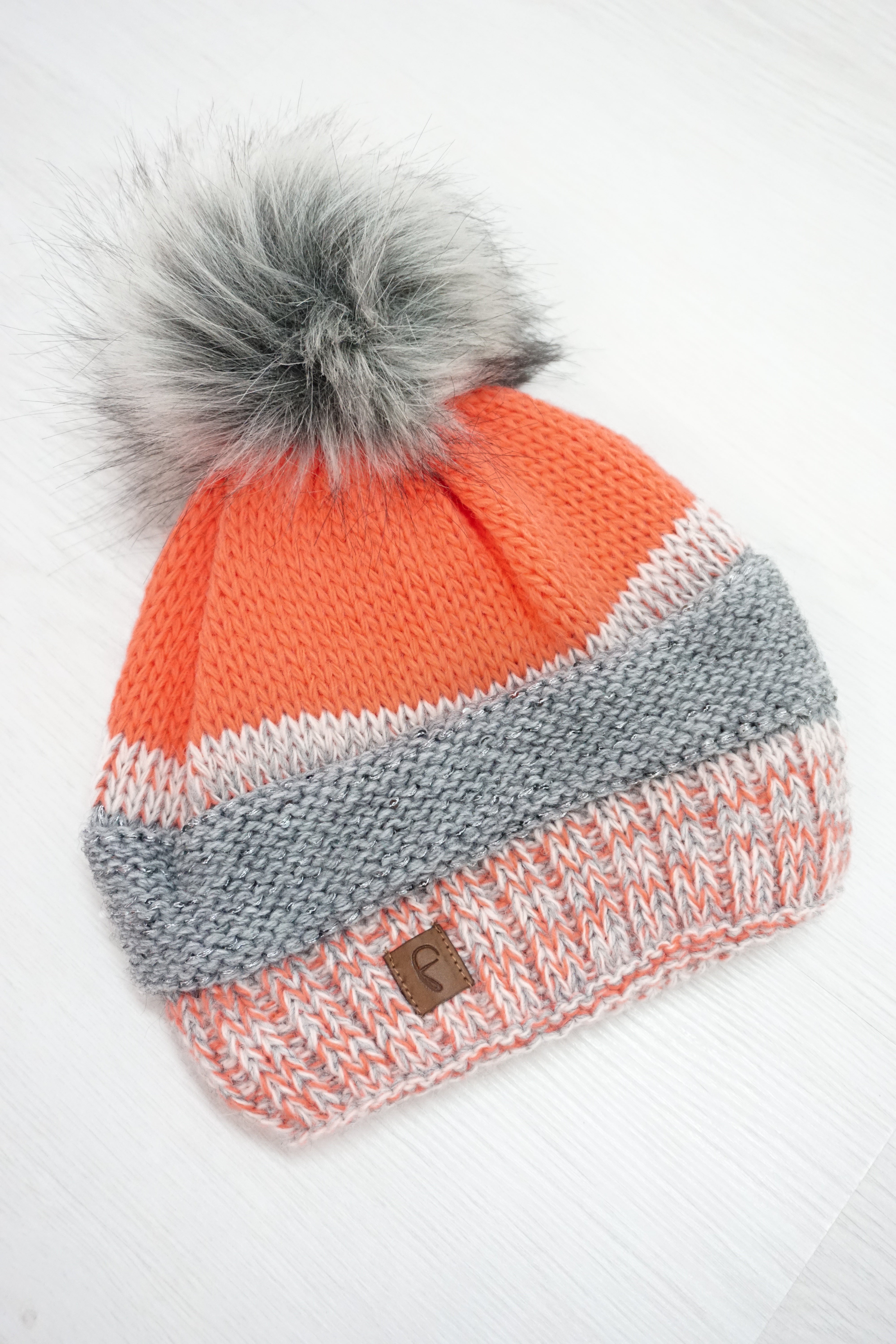 Bommelmütze grau/orange
