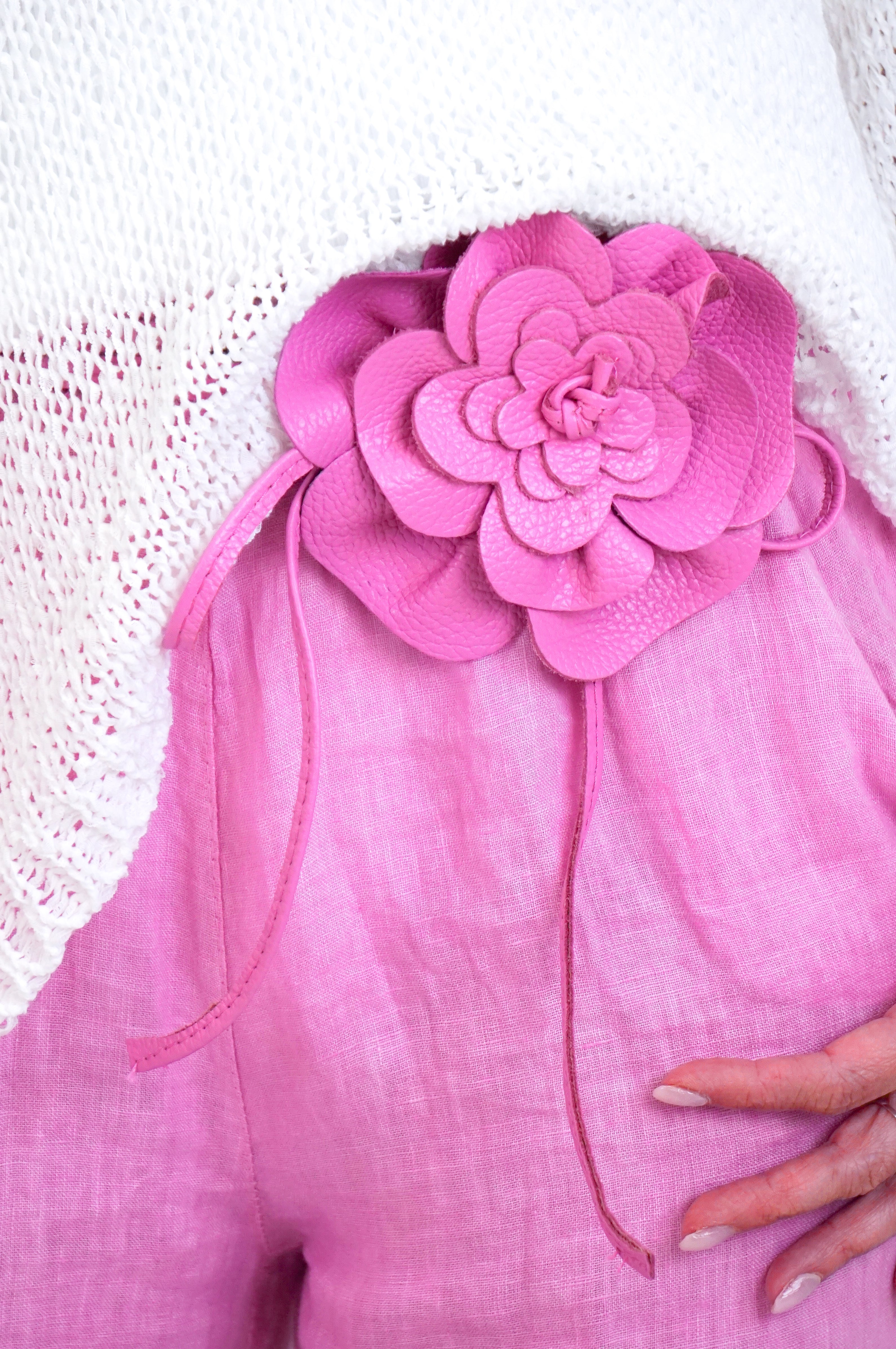 Leder Bindegürtel "Flower", Candy pink