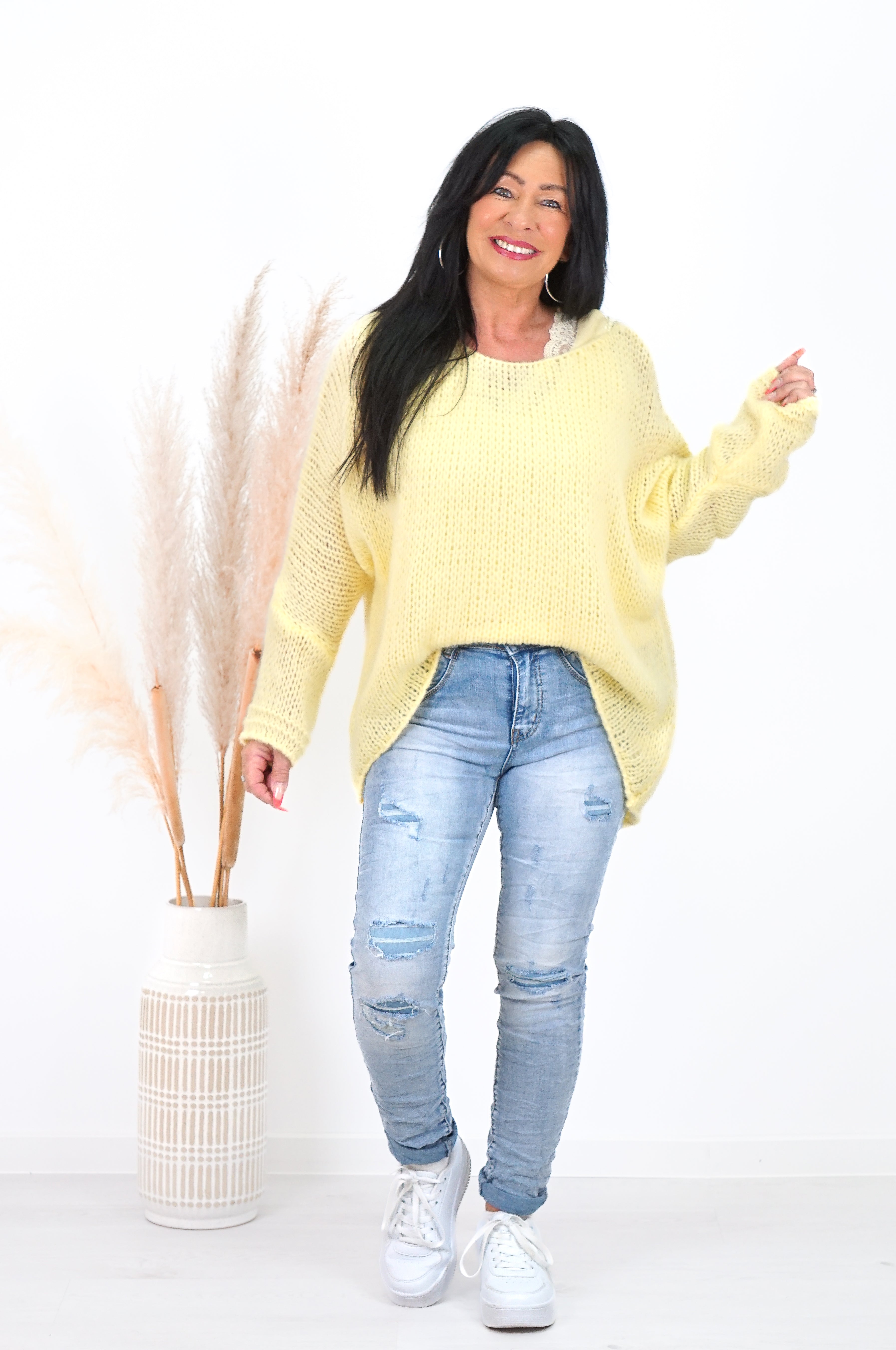 Basic Strickpulli, pastellgelb