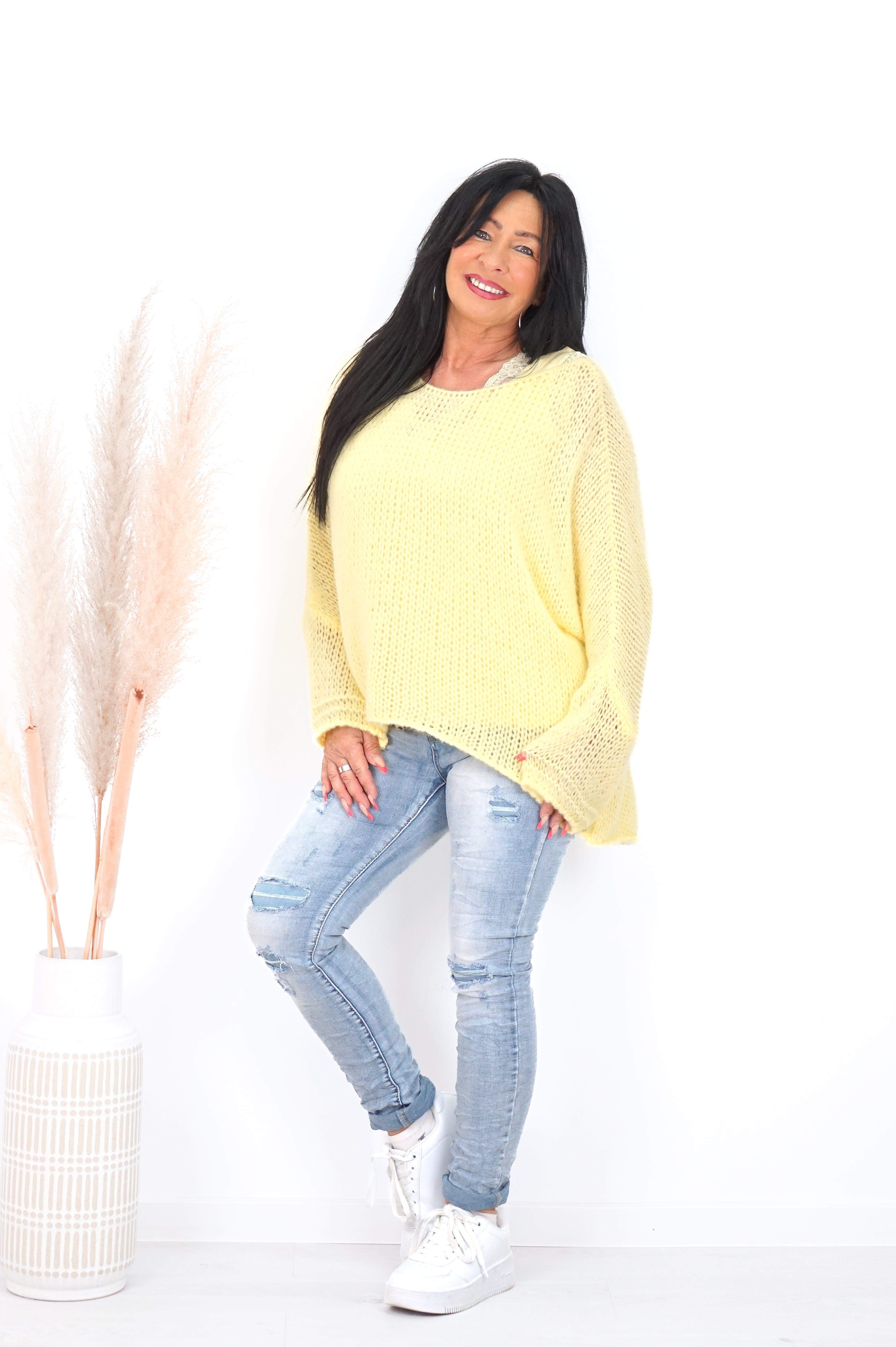 Basic Strickpulli, pastellgelb