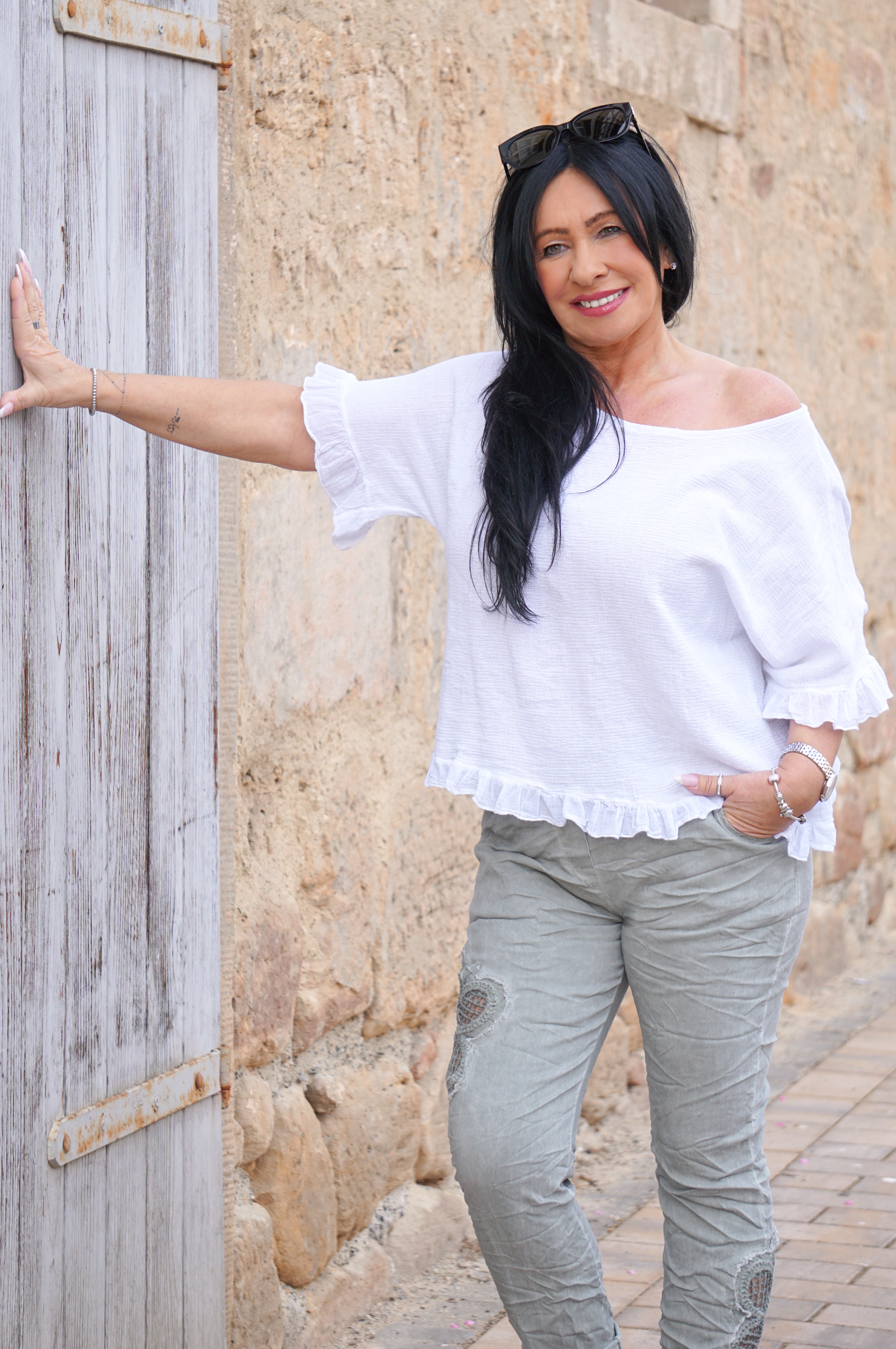 T-Shirt mit Rüschen, weiß