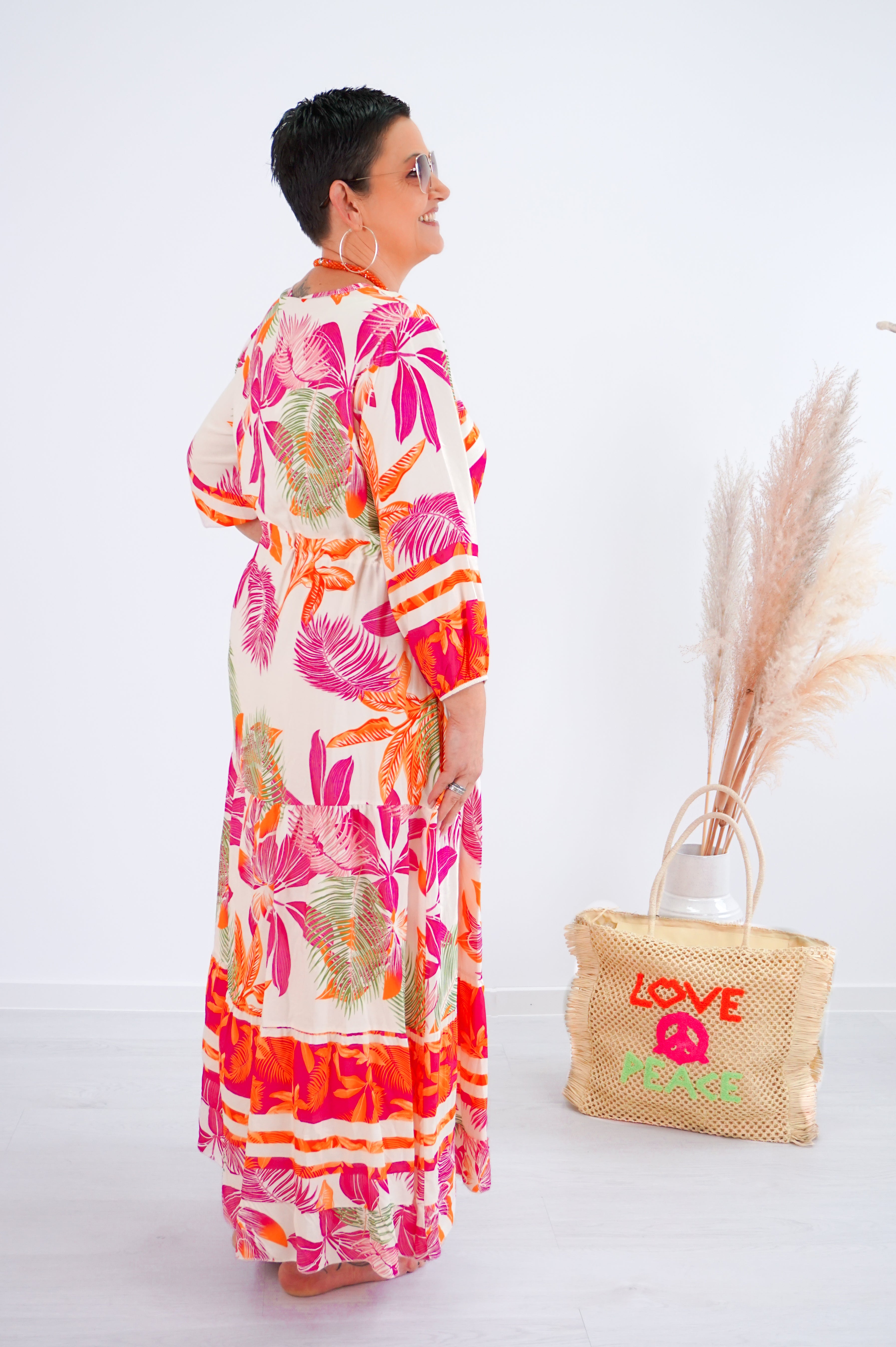 Zweite Wahl - Langes Kleid mit Print “summer“, pink - vom Umtausch ausgeschlossen